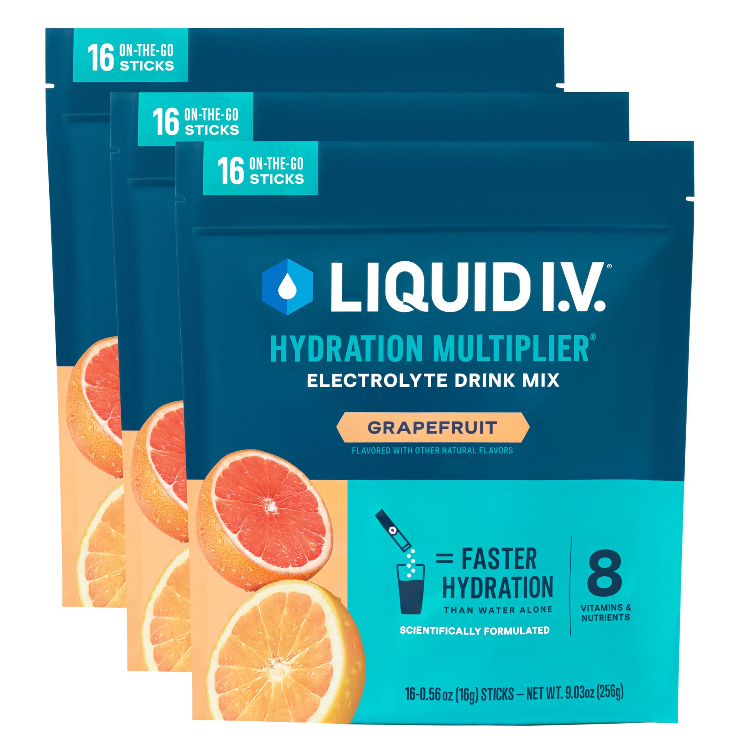 Liquid I.V.® Hydration Multiplier - Grapefruit | Electrolyte Powder Drink Mix | 3 Pack (48 Servings) Liquid I.V. uk supplements