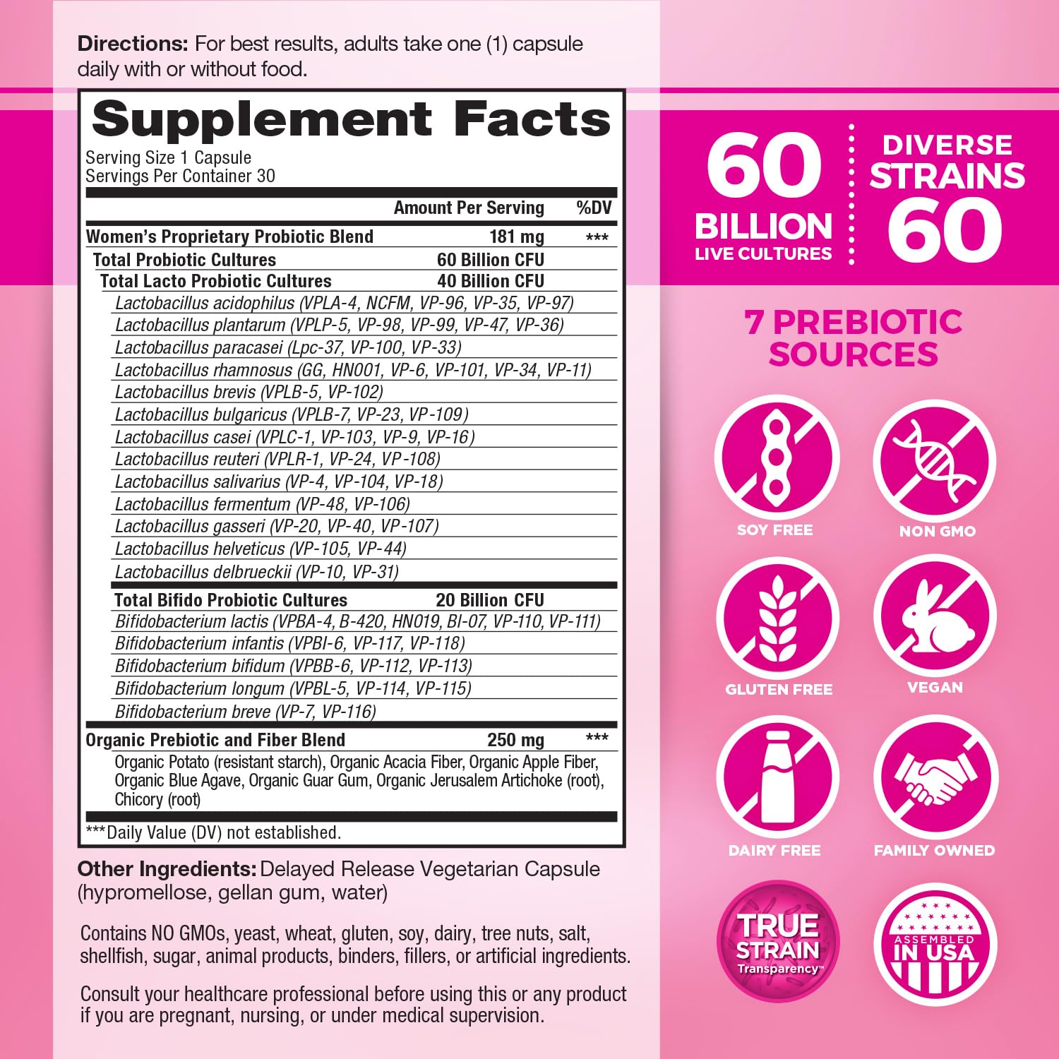 Vital Planet - Vital Flora Women’s Daily Probiotic 60 Billion CFU, 60 Diverse Strains, 7 Organic Prebiotics, Vaginal and Immune Support, Bloating, Digestive Health Probiotics for Women 30 Capsules Vital Planet uk supplements