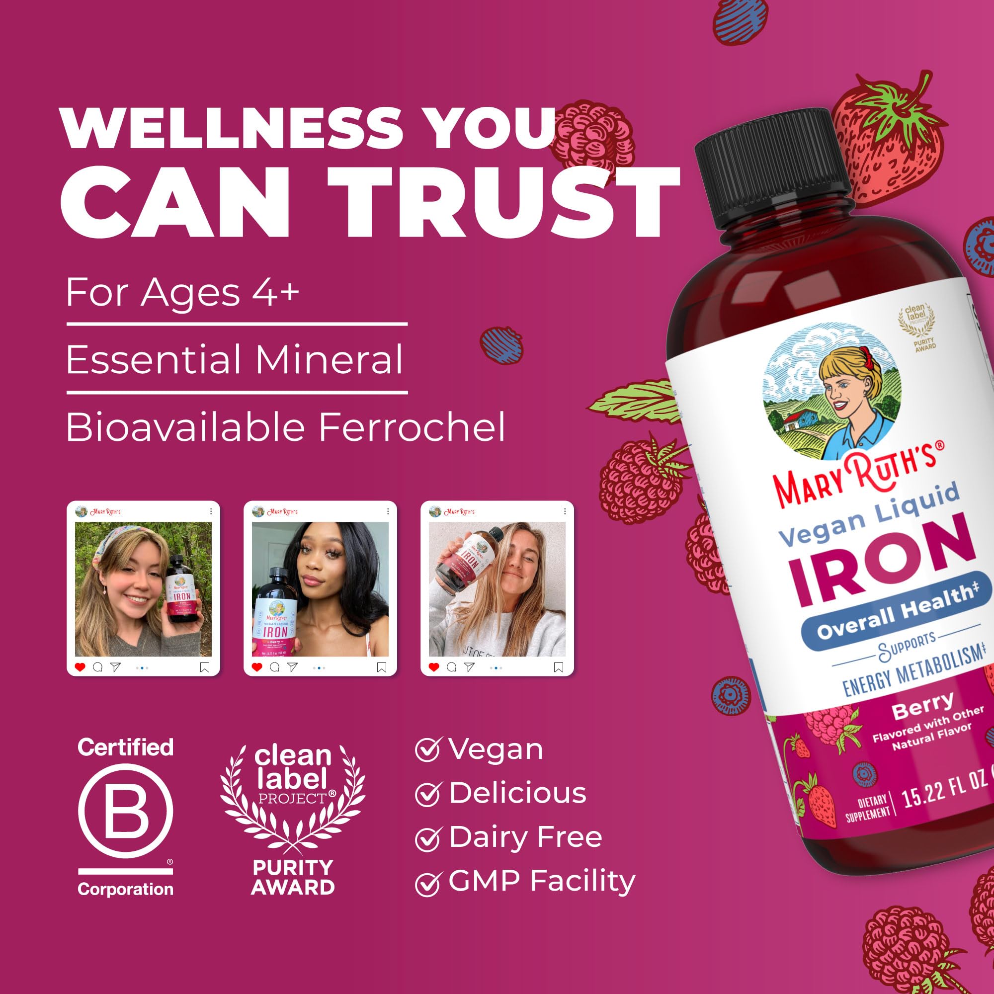 Iron Supplement for Women Men & Kids | Liquid Iron Supplement for Women Men & Kids | Iron for Healthy Blood & Oxygen | Ages 4 & Up | Sugar Free | Vegan | Non-GMO | Gluten Free | 15.22 Fl Oz MARYRUTH'S uk supplements