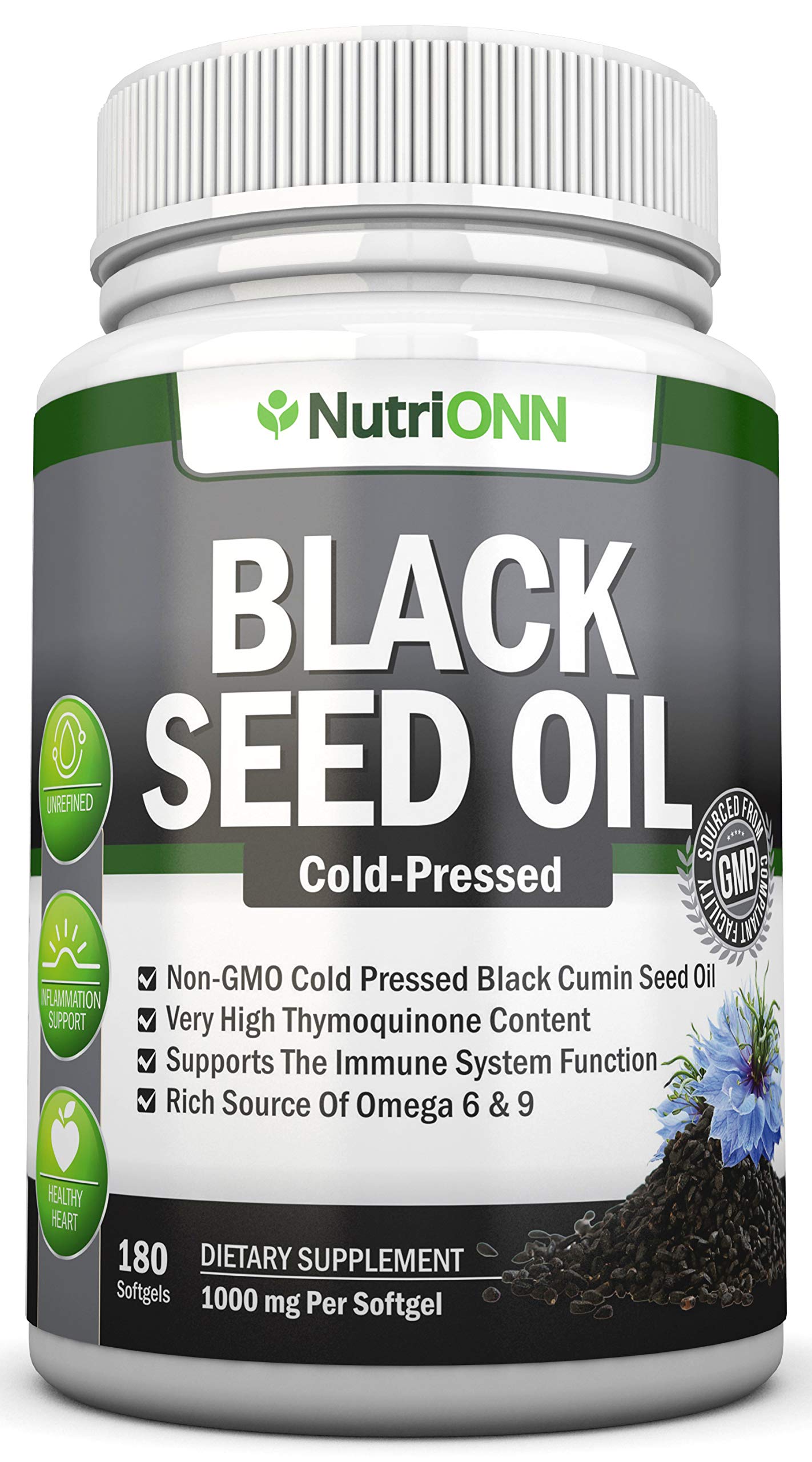 Black Seed Oil - 1000 Mg - 180 Softgels - Cold-Pressed Non-GMO Black Cumin Seed NutriONN uk supplements