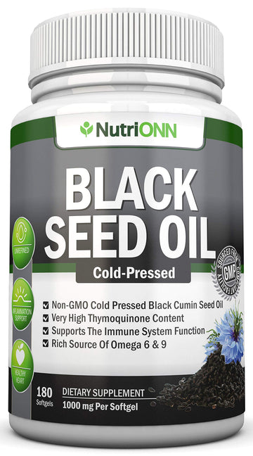 Black Seed Oil - 1000 Mg - 180 Softgels - Cold-Pressed Non-GMO Black Cumin Seed NutriONN uk supplements