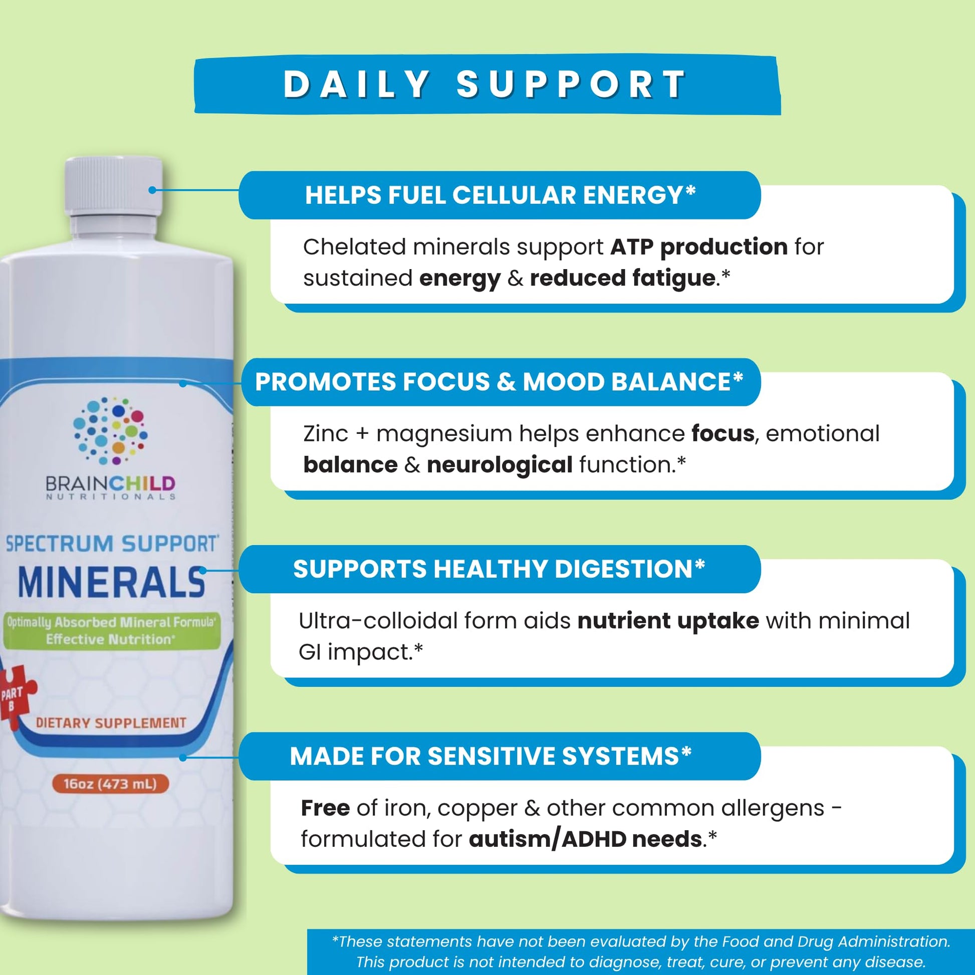 BrainChild Nutritionals Spectrum Support Minerals Liquid Supplement for Autism - Well Absorbed for Kids & Adults on the Spectrum, Ultra-Colloidal Suspension, Casein-Free, Unflavored 16oz BrainChild Nutritionals uk supplements