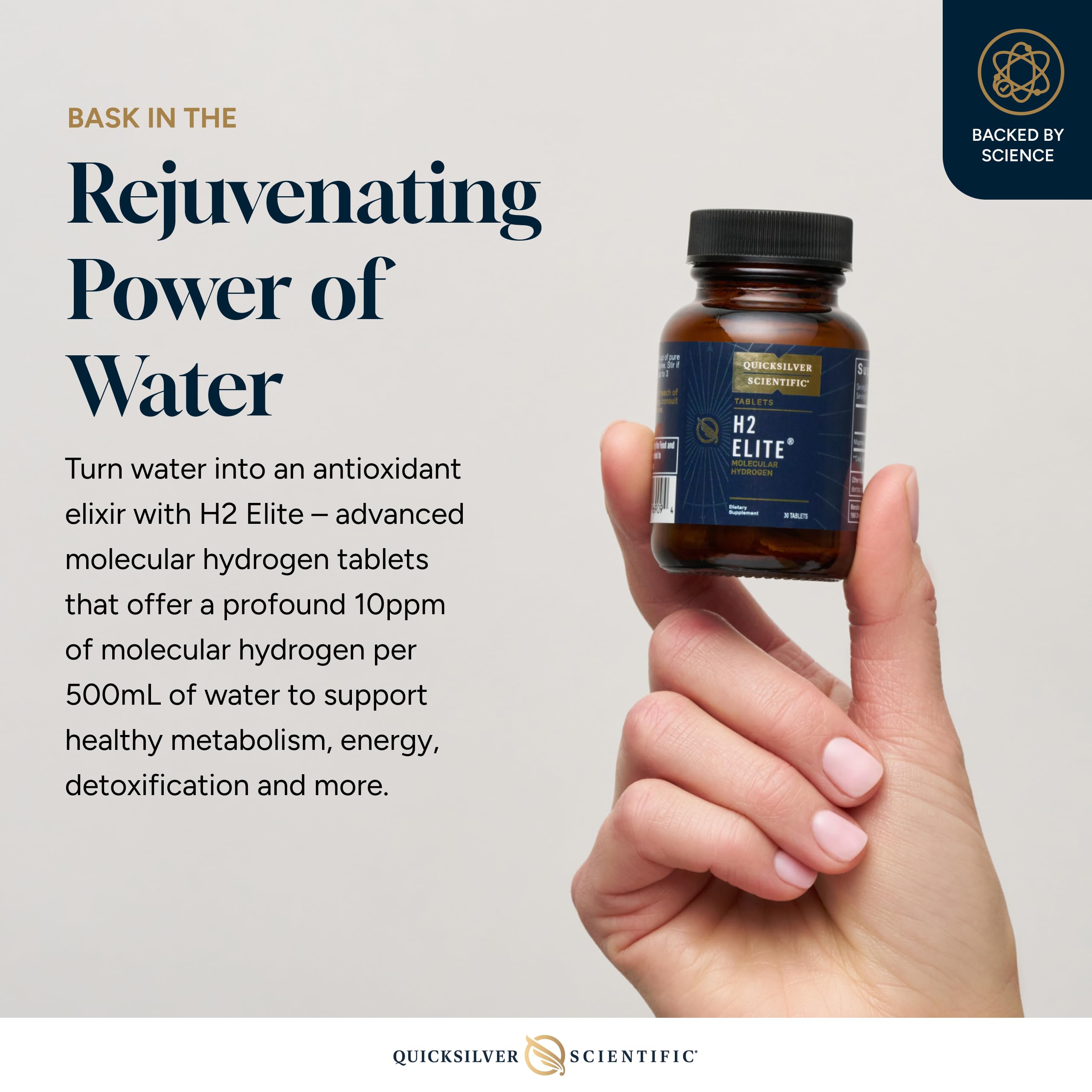 Quicksilver Scientific H2 Elite - Molecular Hydrogen for Energy + Metabolism Support, Water Tablets Perfect for Open Containers - Magnesium Malate Drink Additive (30 Molecular Hydrogen Tablets) Quicksilver Scientific uk supplements