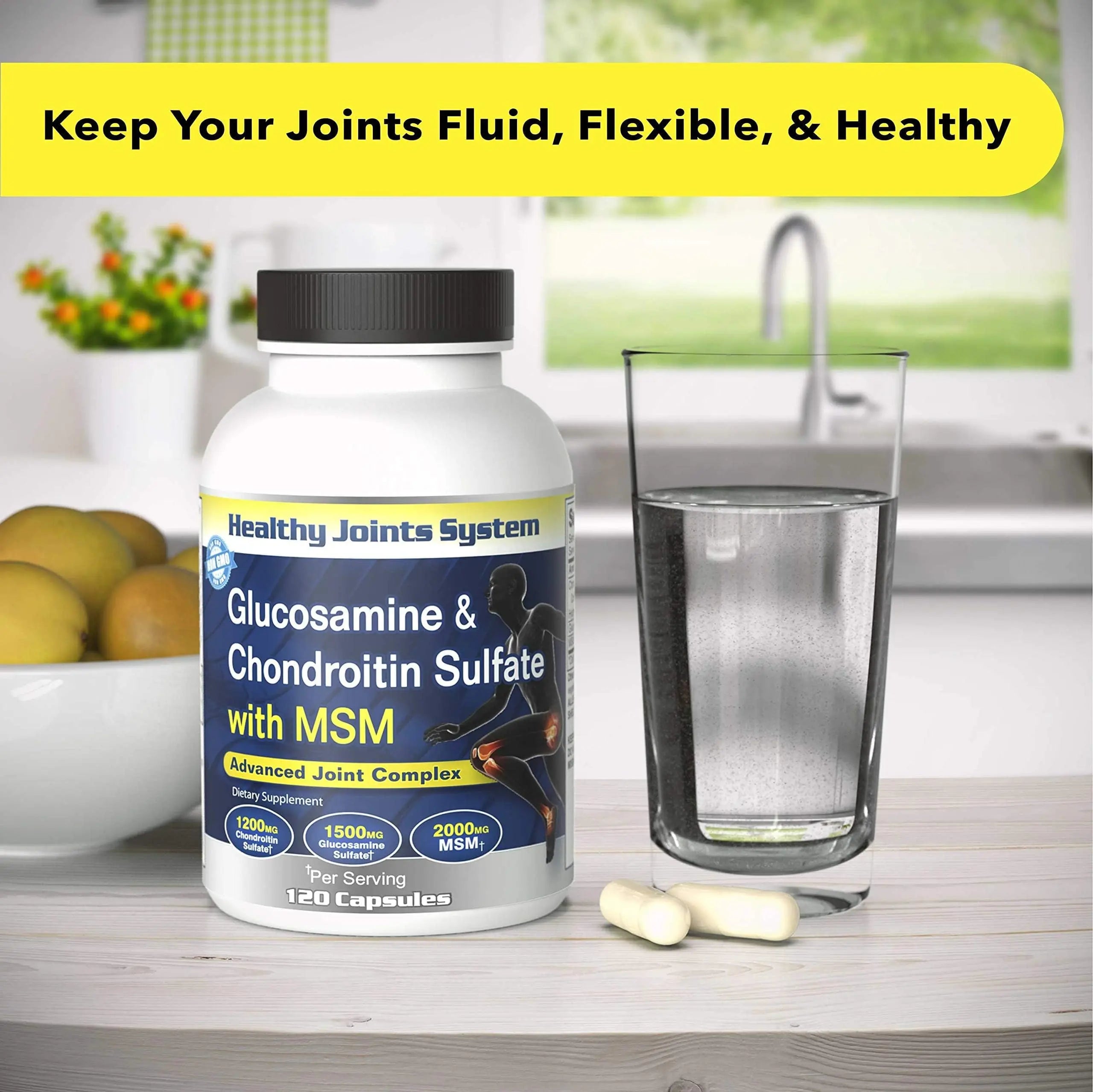 Healthy Joints System Glucosamine Chondroitin MSM Supplement for Joint & Bone Health - 120 Capsules | Joint Support & Discomfort Relief for Back, Knees, Hands Healthy Joints System uk supplements