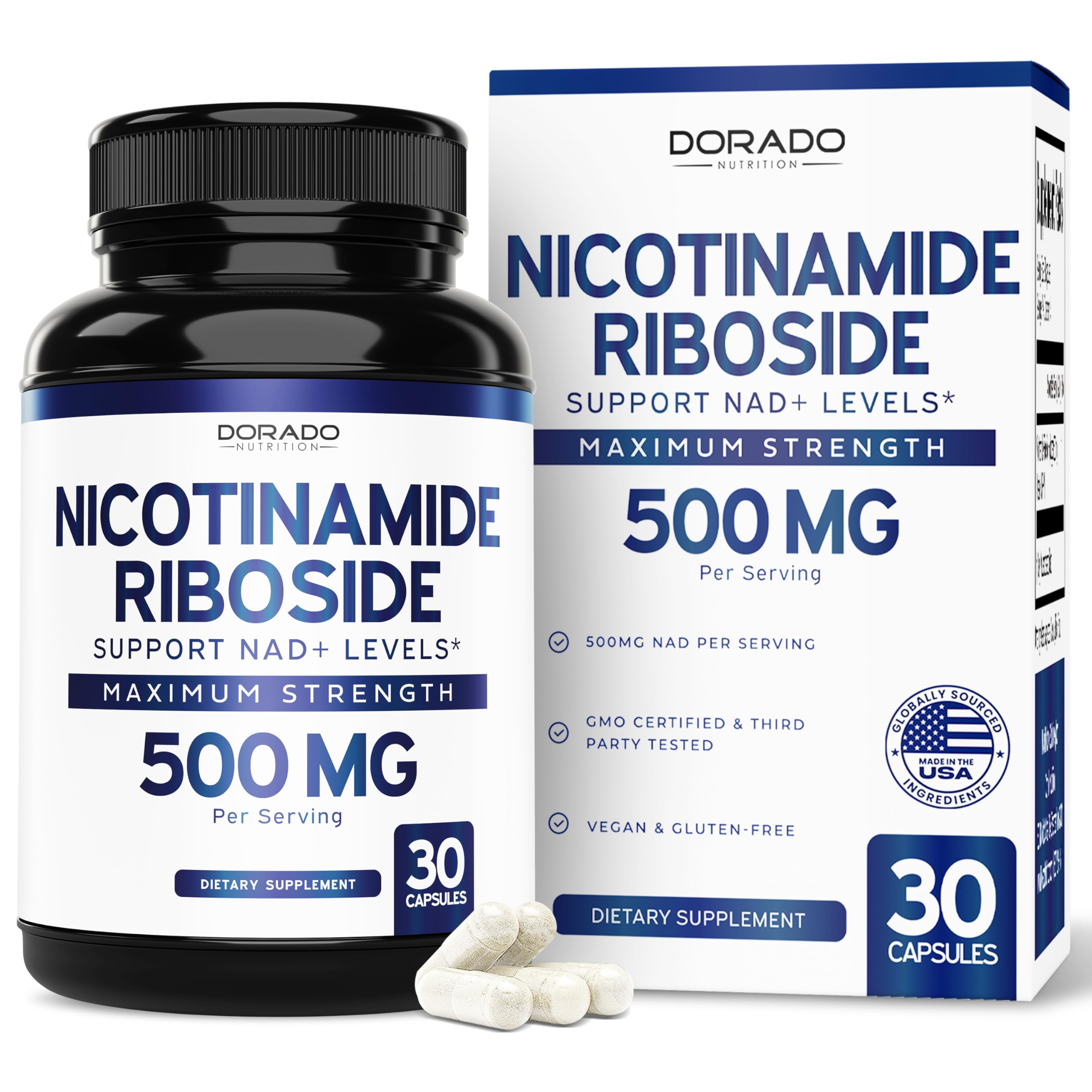 Nicotinamide Riboside 500mg (30 Count) NAD Supplement - NR Supplement For Women & Men to Support NAD+ Levels - NAD Booster - Third Party Tested - Vegan Safe, Non GMO & USA Made (30 Capsules) DORADO NUTRITION uk supplements