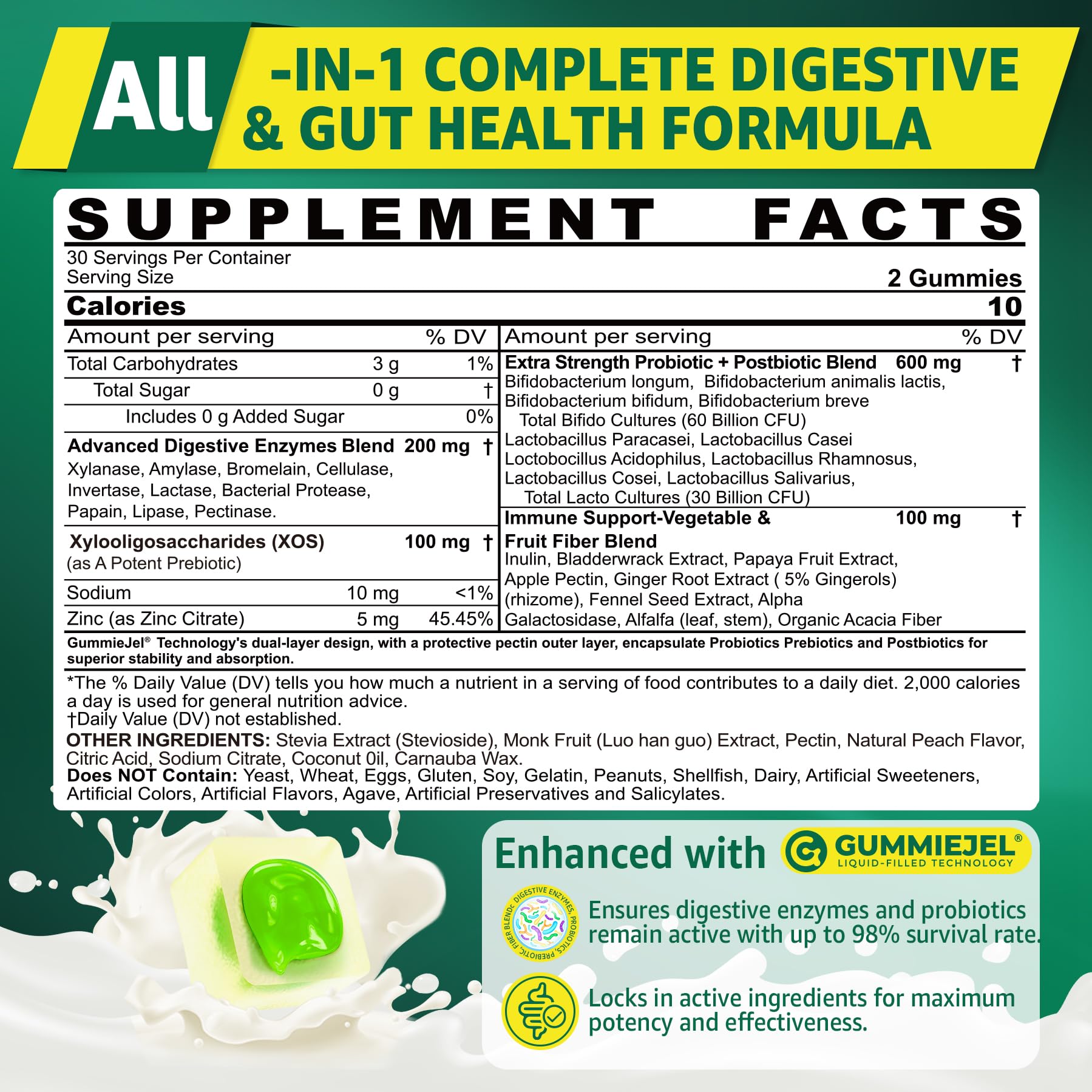 Digestive Enzymes Gummies for Women & Men, Multi-Enzymes with 90Billion CFU Probiotics and Prebiotics & Postbiotic, Vegetable & Fruit Fiber Blend, Super Enzymes for Digestive & Gut Health,Immune,60Cts EnvyCure uk supplements
