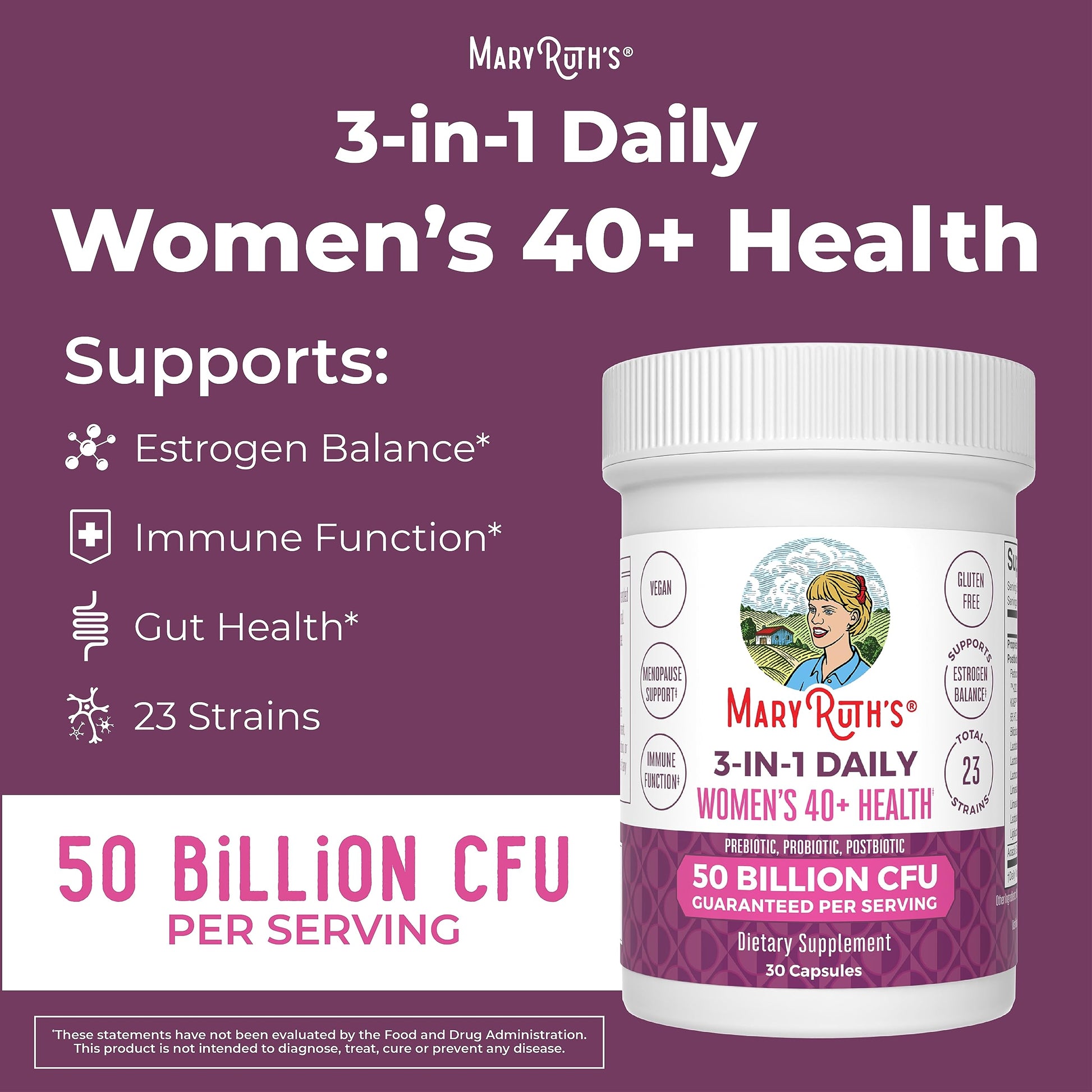 Mary Ruth's 3 in 1 Women's 40+ Health Probiotic, 30 CT MaryRuth Organics uk supplements