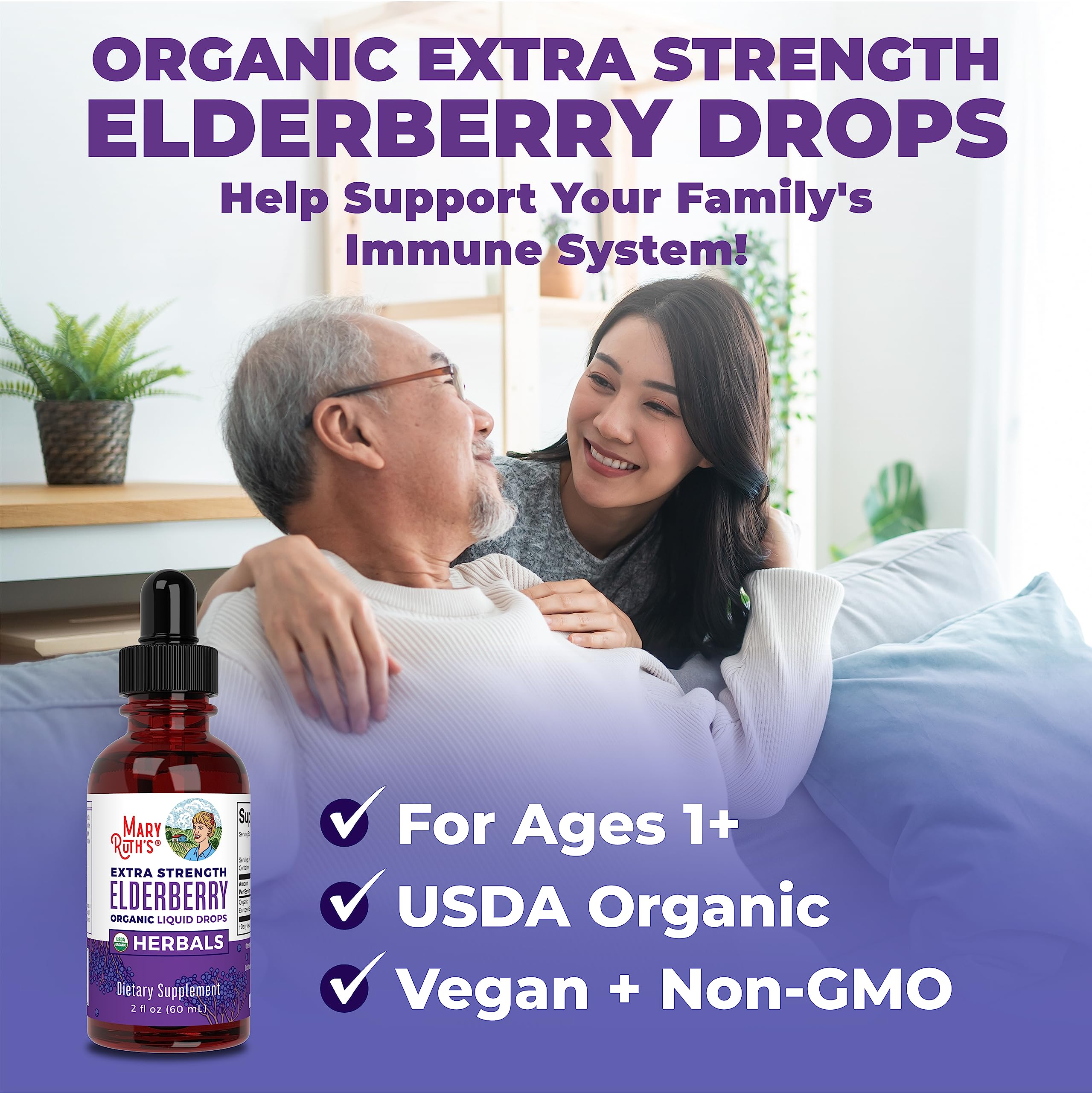 MaryRuth Organics Elderberry Syrup Extra Strength, USDA Organic Elderberry, Sugar Free Adults & Kids Immune Support Supplement for Ages 1+, Clean Label Project Verified®, Vegan, Gluten Free, 2 Fl Oz MARYRUTH'S uk supplements