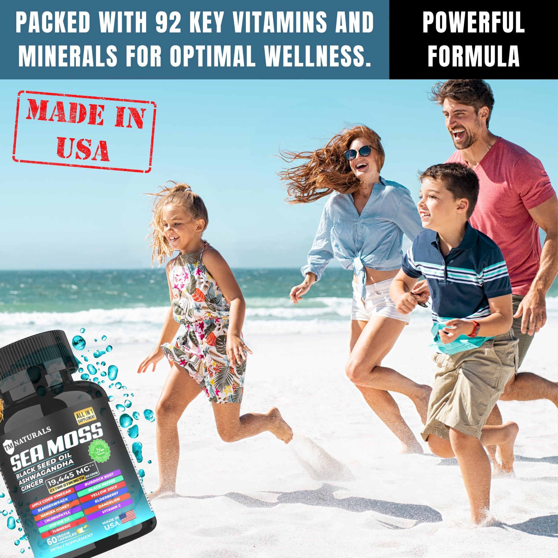 TM NATURALS Sea Moss with Black Seed Oil, Vitamin C, Ashwagandha and Turmeric for Immune Support & Energy - 60 Vegan Capsules + Free Pill Box TM NATURALS uk supplements
