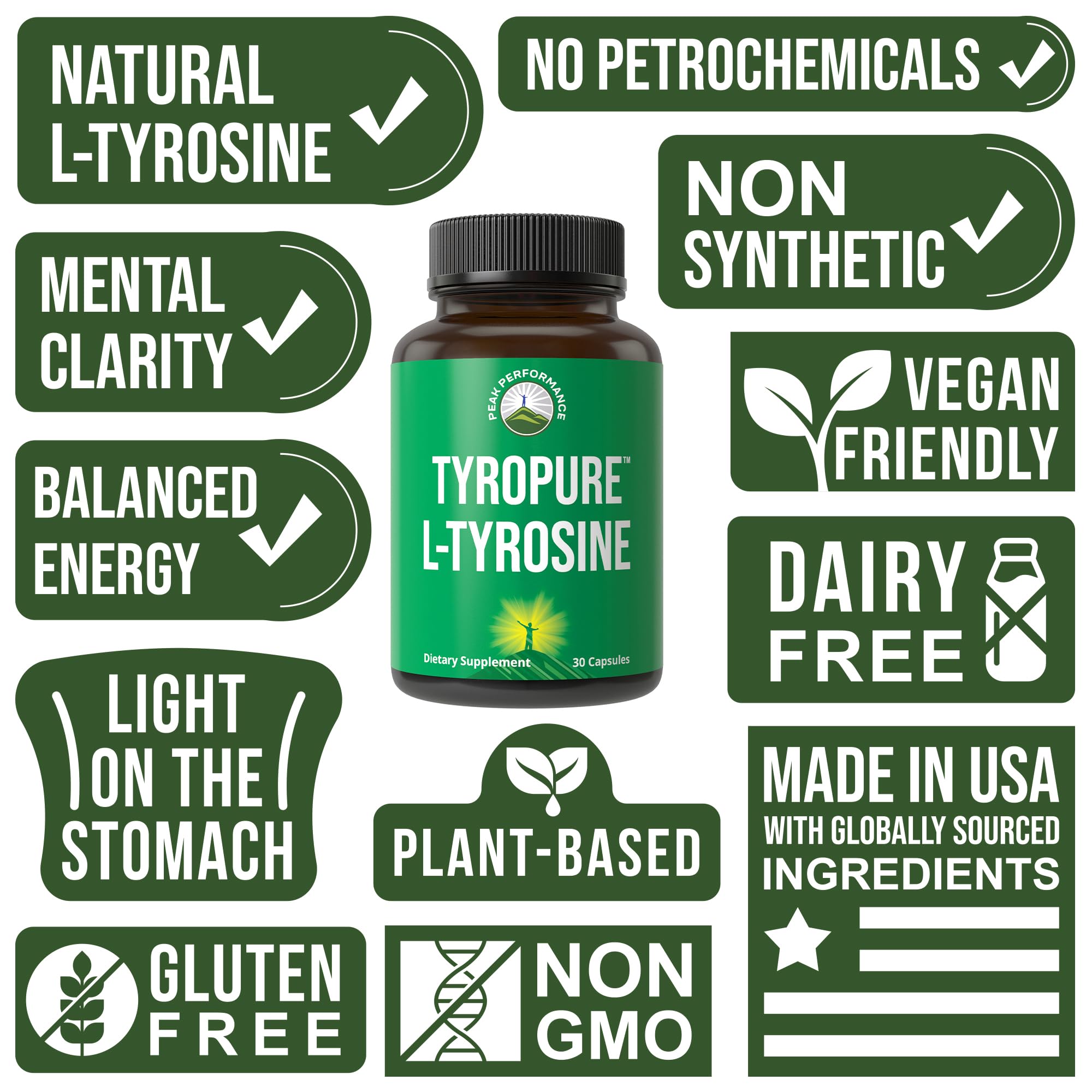 TyroPure L Tyrosine Supplement. More Bioavailable, Cleaner Version of L-Tyrosine. Vegan, Naturally Fermented 500mg Capsules for Mental Clarity, Dopamine. Mood Support for Women and Men Peak Performance uk supplements