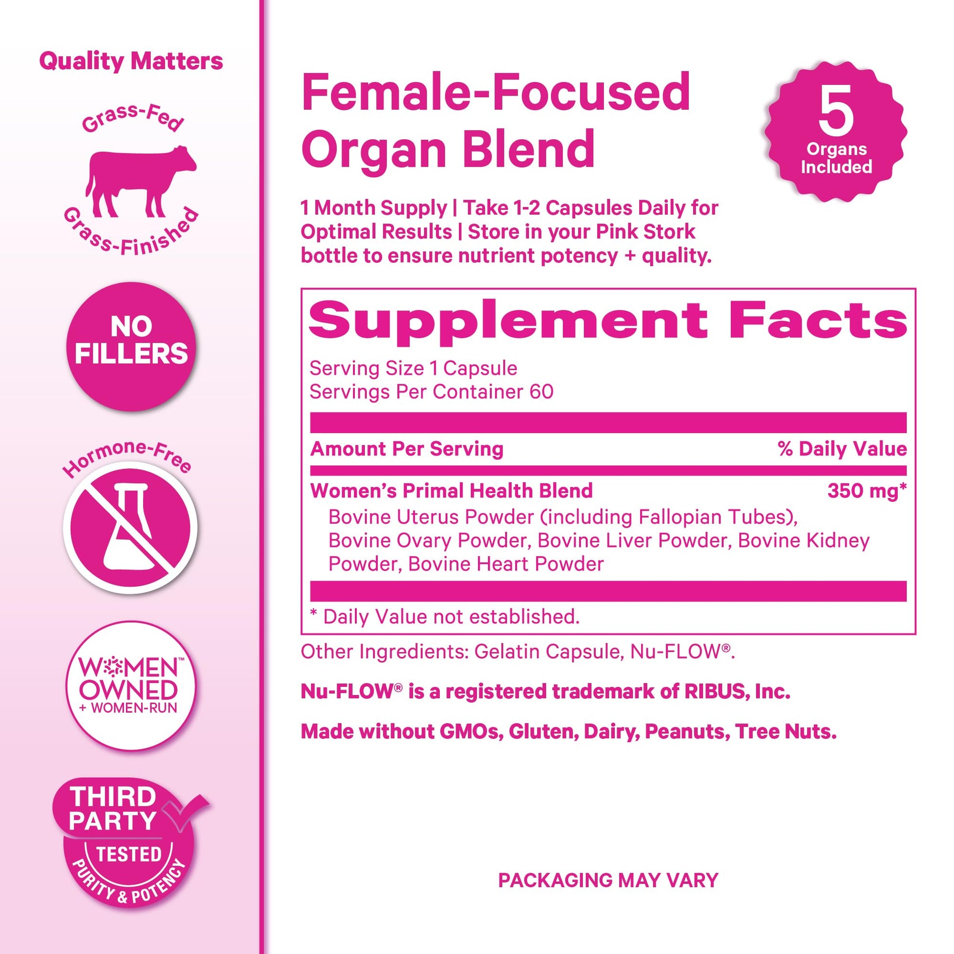 Pink Stork Beef Organ Supplement for Women | Grass-Fed Beef Liver Capsules with Iron, B12, CoQ10, Vitamin A | Primal Multivitamin for Female Hormone + Energy Support | 60 Capsules Pink Stork uk supplements