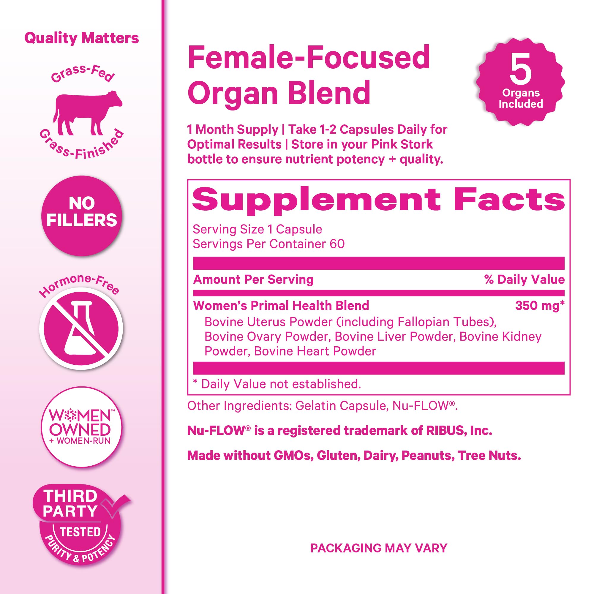 Pink Stork Beef Organ Supplement for Women | Grass-Fed Beef Liver Capsules with Iron, B12, CoQ10, Vitamin A | Primal Multivitamin for Female Hormone + Energy Support | 60 Capsules Pink Stork uk supplements