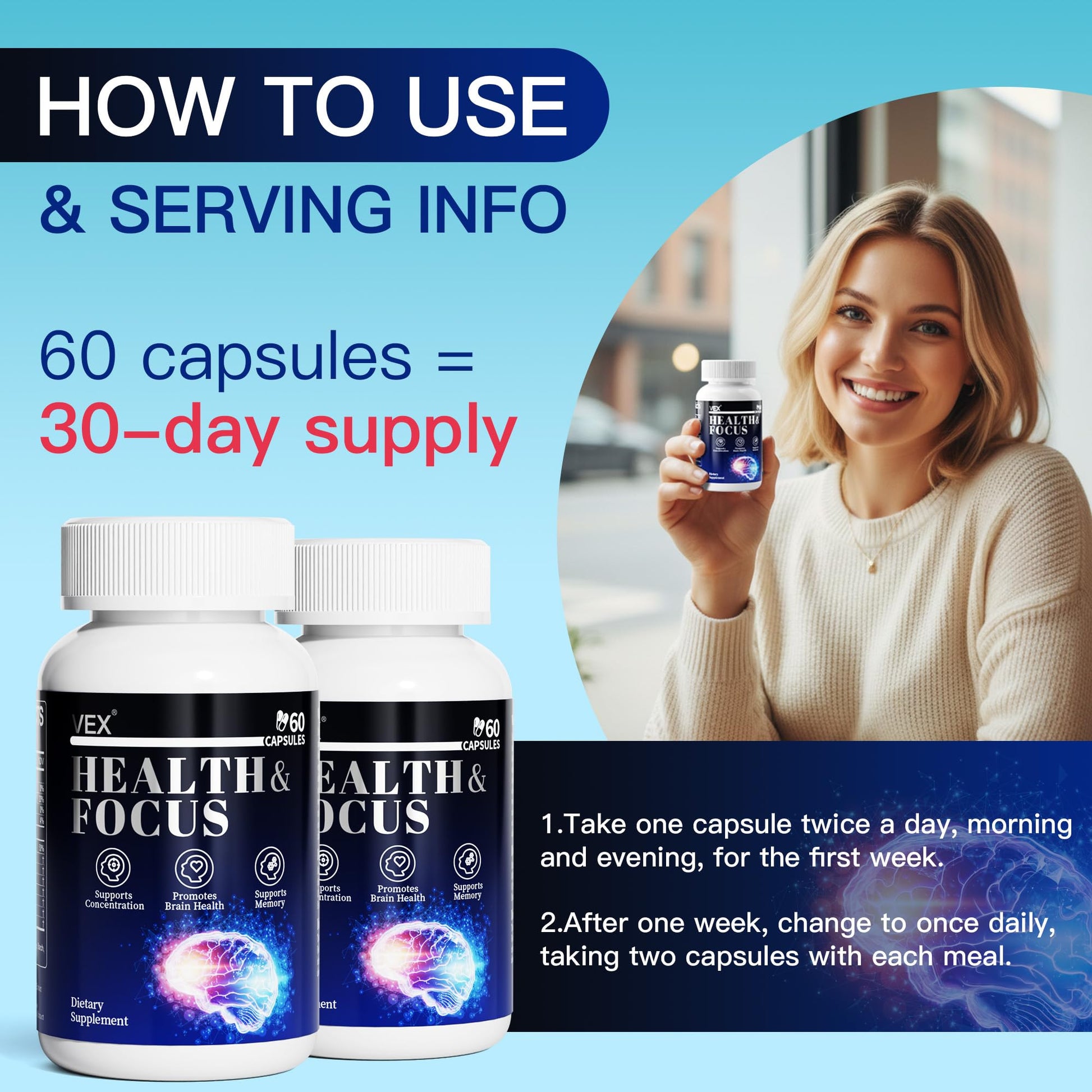 VEX Supplement – Memory & Clarity Support with Folic Acid, Vitamin B, Acetylcysteine, Bacopa Monnieri, Lion’s Mane, Ginkgo Biloba & Black Pepper – Cognitive, 60 Capsules VEX uk supplements