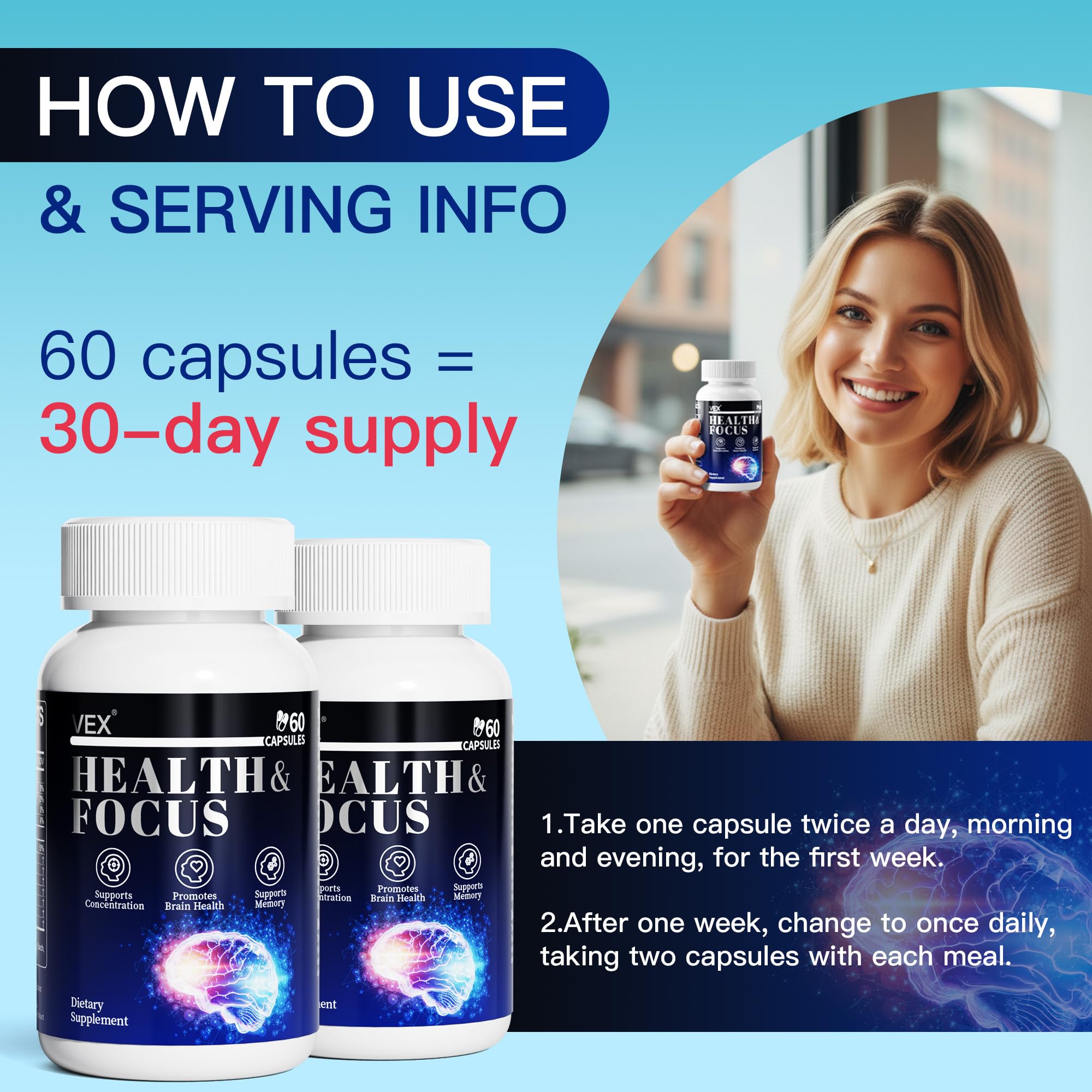 VEX Supplement – Memory & Clarity Support with Folic Acid, Vitamin B, Acetylcysteine, Bacopa Monnieri, Lion’s Mane, Ginkgo Biloba & Black Pepper – Cognitive, 60 Capsules VEX uk supplements