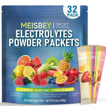 Meisbey Electrolyte Powder Packets – 32 Sticks Sugar Free Hydration Packets, Liquid Daily IV Electrolyte Hydration Powdered Drink Mix with Vitamins & Minerals, Keto Friendly, Vegan, Non-GMO Meisbey uk supplements