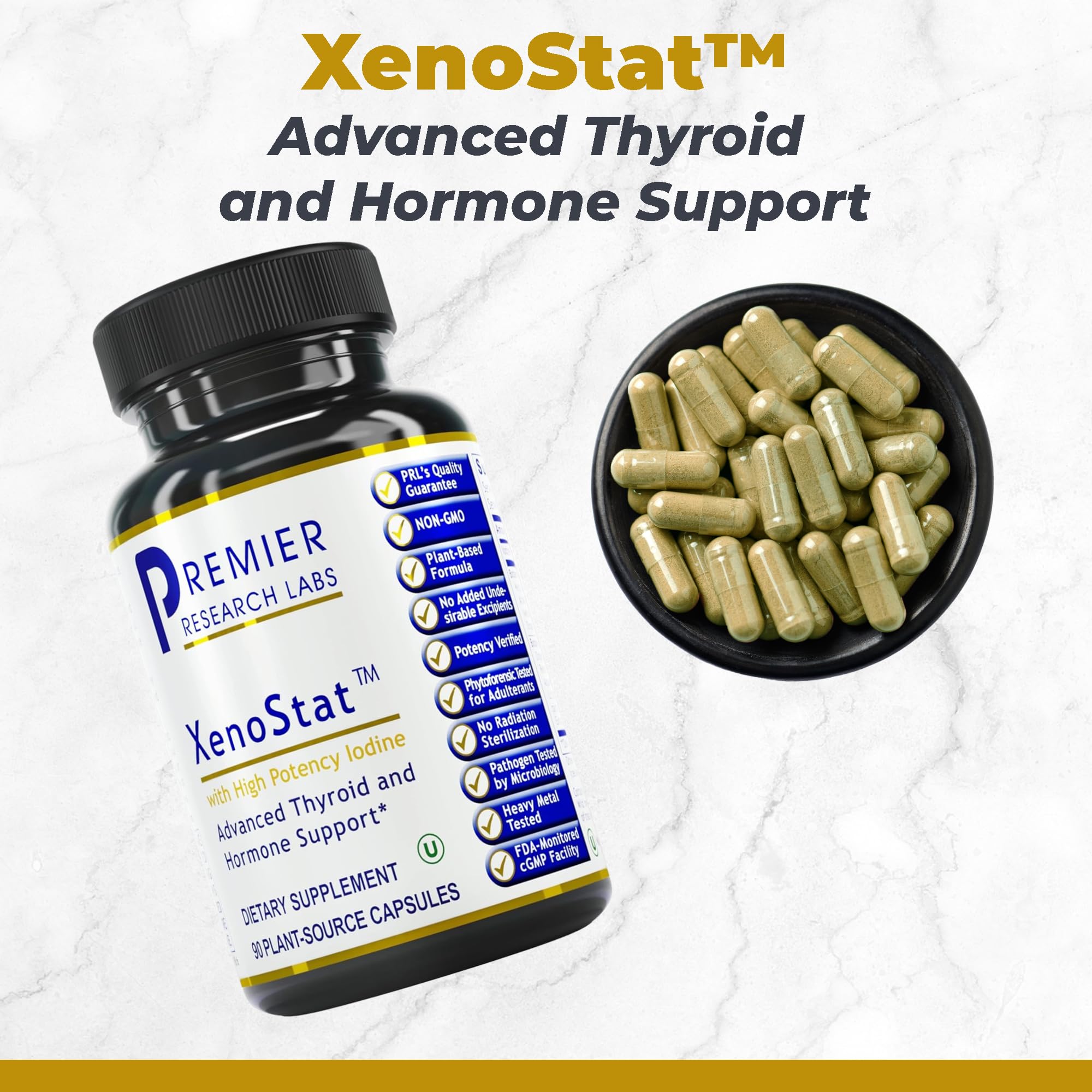 Premier Research Labs XenoStat - Thyroid Supplement, Thyroid Support for Women & Men, Iodine Supplement, Hormone Support, Thyroid Support Complex Supplement - 90 Capsules Premier Research Labs uk supplements