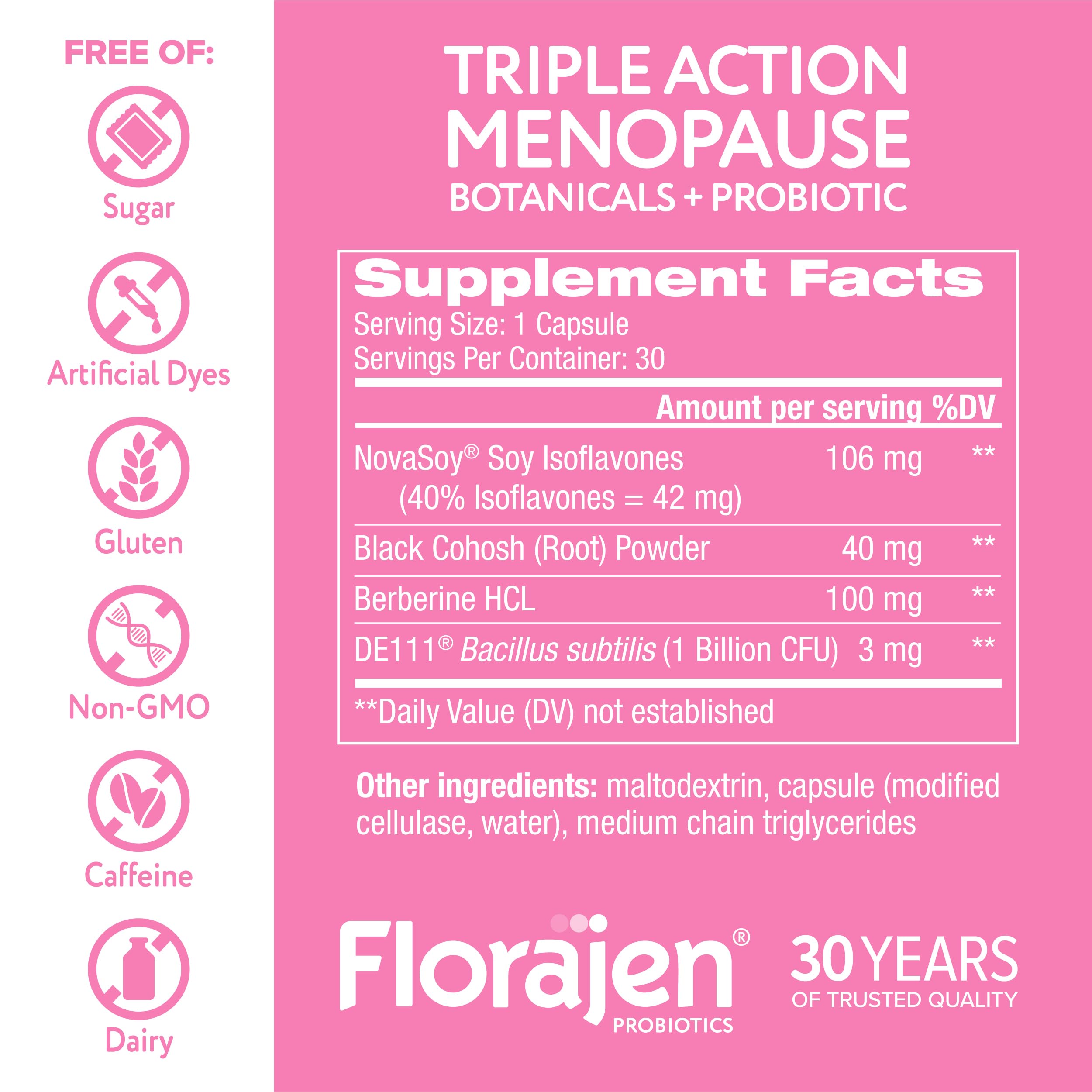 Florajen Triple-Action Menopause Probiotic - Hormonal Balance, Hot Flash, & Mood Swing Relief - Weight Management & Digestive Support - Featuring Berberine, Black Cohosh, & Botanical - 30 Capsules Florajen uk supplements