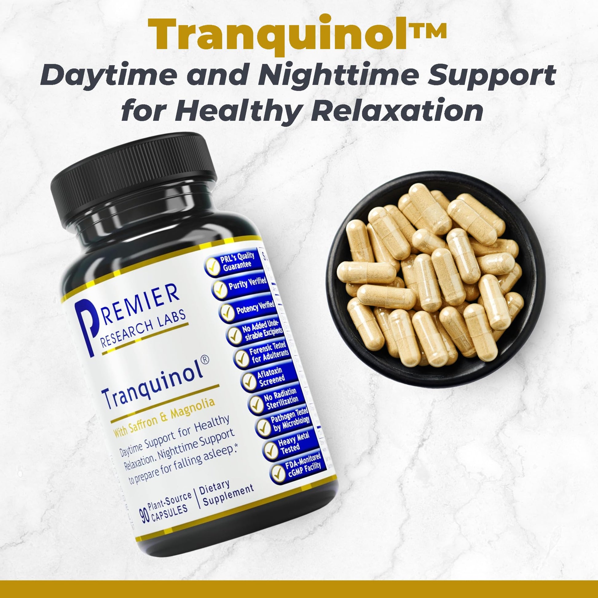Premier Research Labs Tranquinol - Natural Sleep Aid Supplement for Deep Sleep Support and Calm Mind | Magnesium, Turmeric, Lemon Balm & Saffron Extract - Pure Vegan - 90 Plant-Source Capsules Premier Research Labs uk supplements
