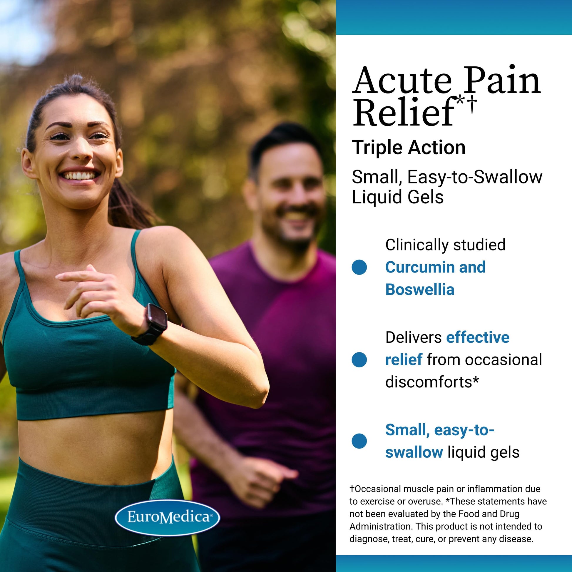 EuroMedica Acute Pain Relief - Dietary Supplement with BCM-95 Curcumin & BOS-10 Boswellia - Black Sesame Seed Oil Supplement to Support Relief of Occasional Discomfort - 60 Liquid Gels EuroMedica uk supplements