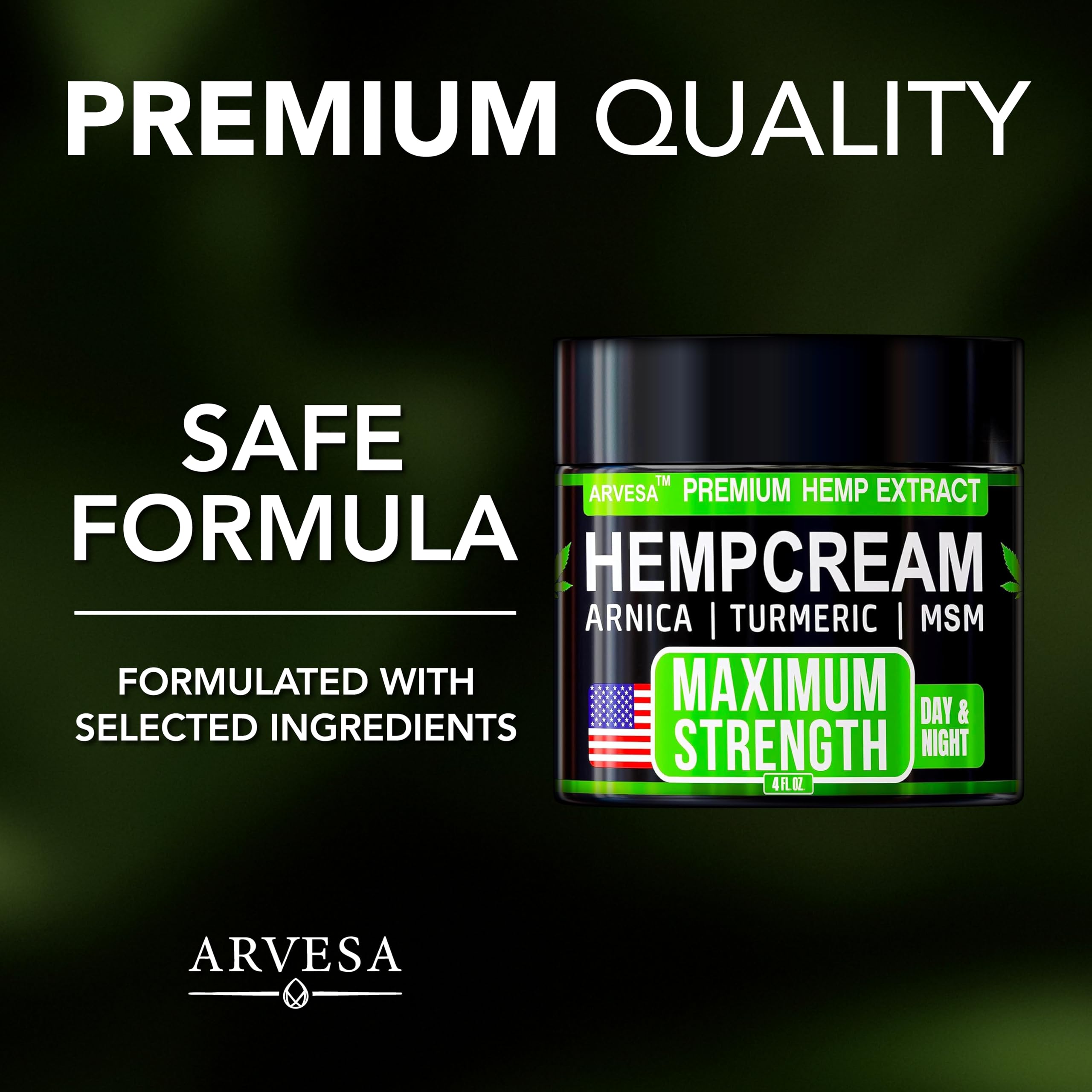 Hemp Cream Maximum Strength with Glucosamine, Arnica, Turmeric, MSM - Natural Hemp Oil Gel Rub - Fast Absorption, Non-Greasy - Advanced Formula - Formulated in USA - 4 FL OZ Arvesa uk supplements