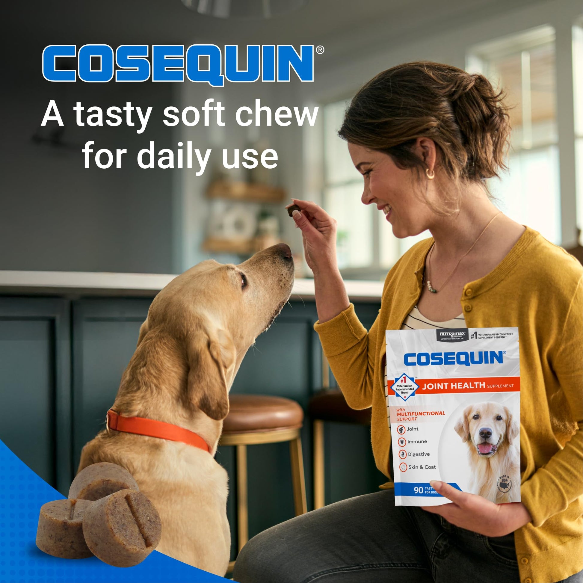 Nutramax Cosequin Joint Health Supplement with Multifunctional Support for Dogs, Soft Chews with Glucosamine, Chondroitin, Omega-3s, and Postbiotics, 90 Count Nutramax Laboratories uk supplements