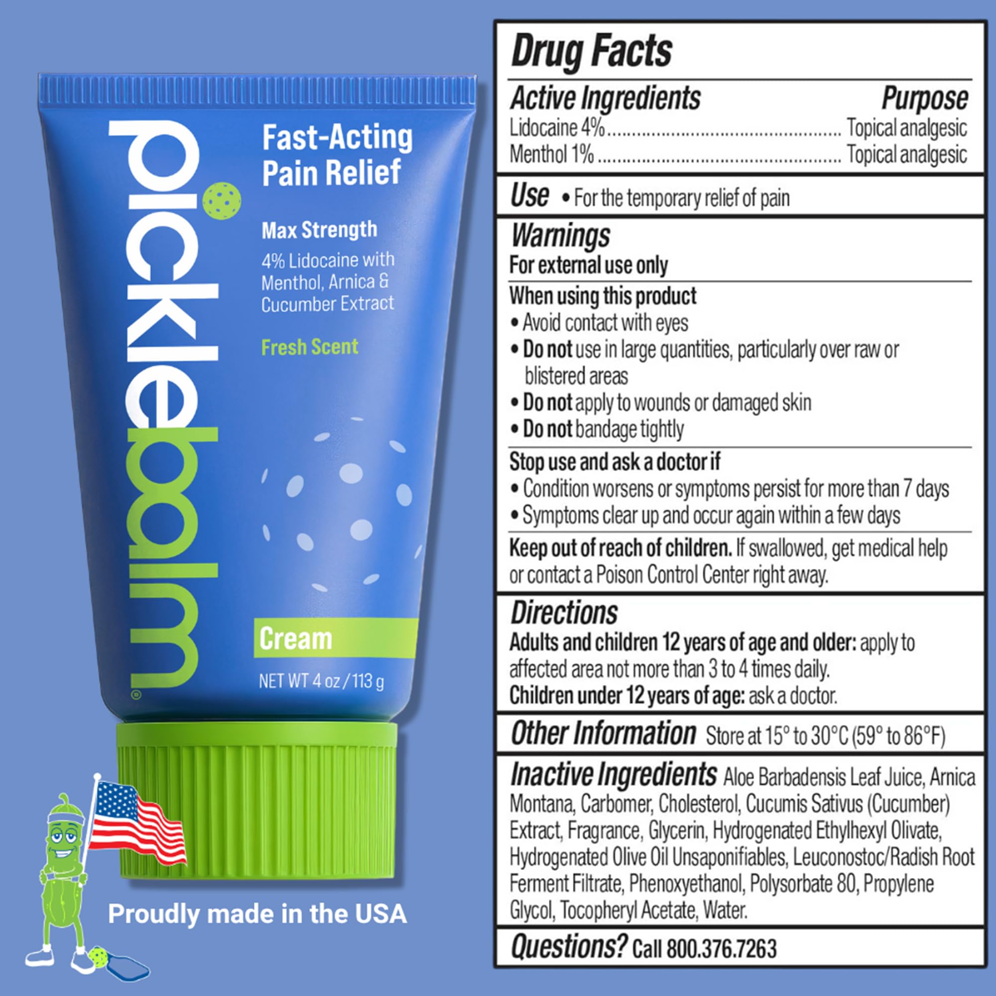 PickleBalm Pickleball Post-Game Muscle Pain Relief Cream with 4% Lidocaine, Arnica, Menthol, Cucumber Seed Extract for Shoulders, Knees, Wrists, and More, 4oz Cream PickleBalm uk supplements