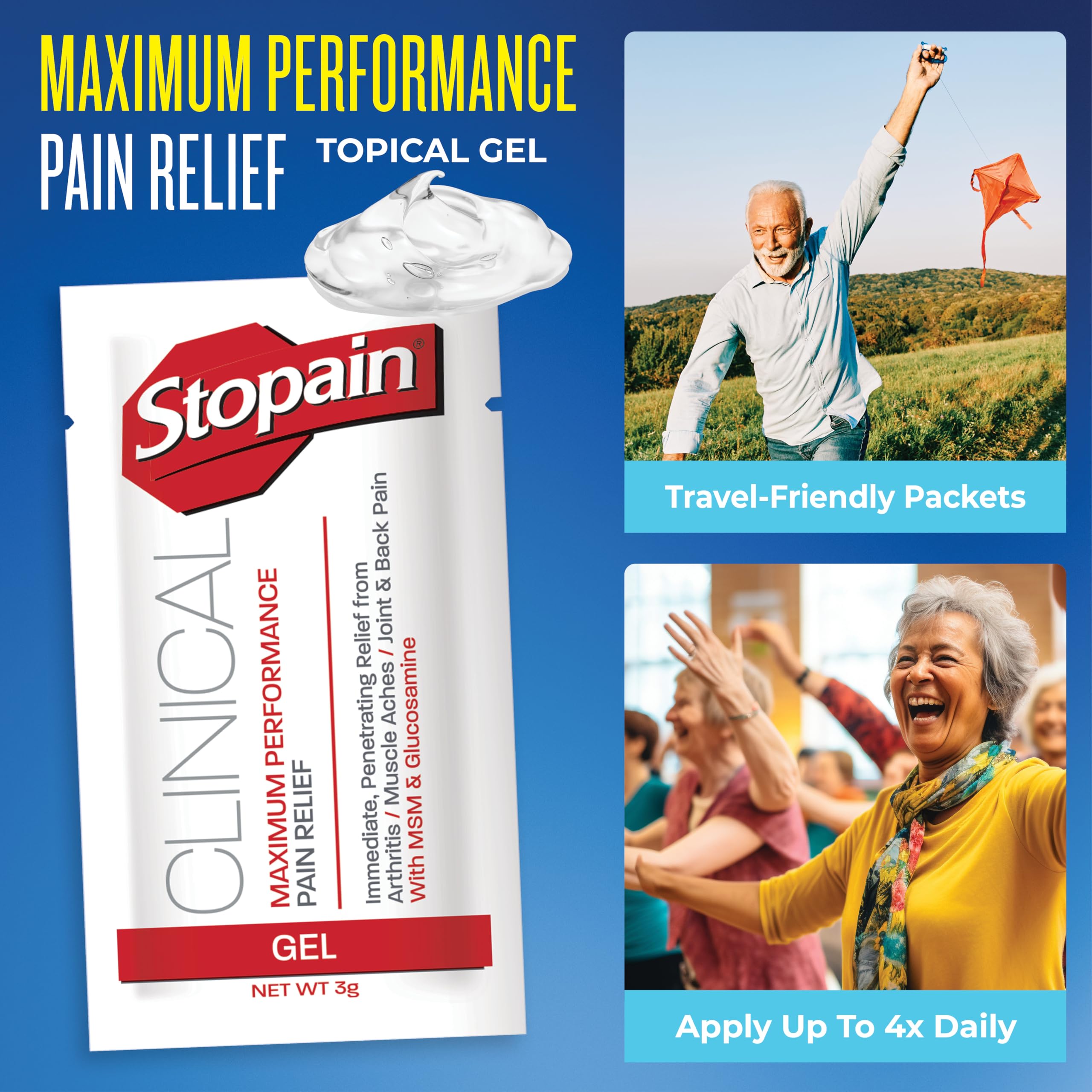 Stopain Pain Relief Clinical Gel Packets, 50 Pack, Made in USA, Maximum Performance Pain Relief with 10% Menthol Plus Glucosamine for Muscle Aches, Joint Pain, and Arthritis Stopain uk supplements