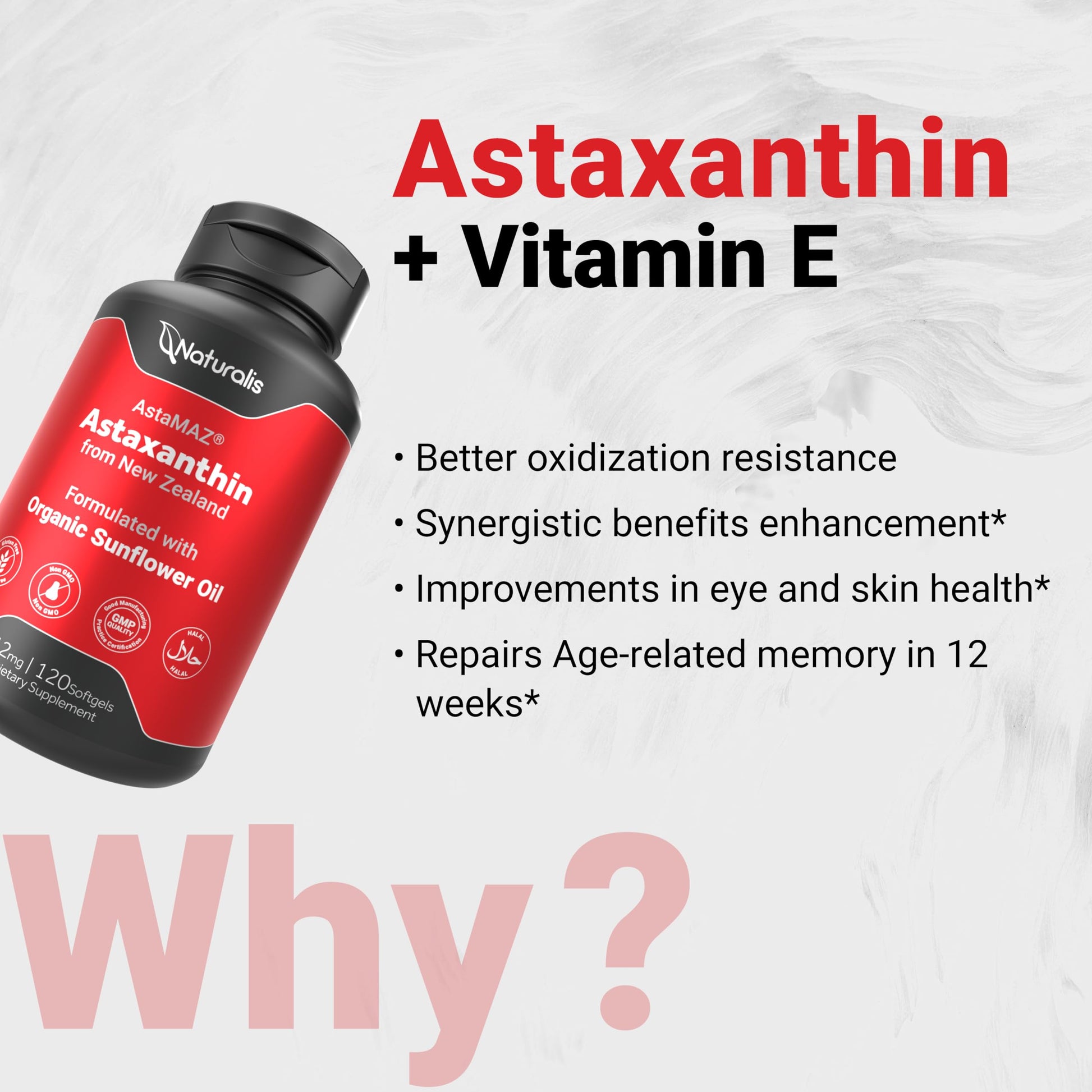 Naturalis New Zealand Astaxanthin (12mg) | Enhanced with Natural Vitamin E | Non-GMO, Soy & Gluten Free | 120 Softgels (4 Month Supply) Naturalis uk supplements