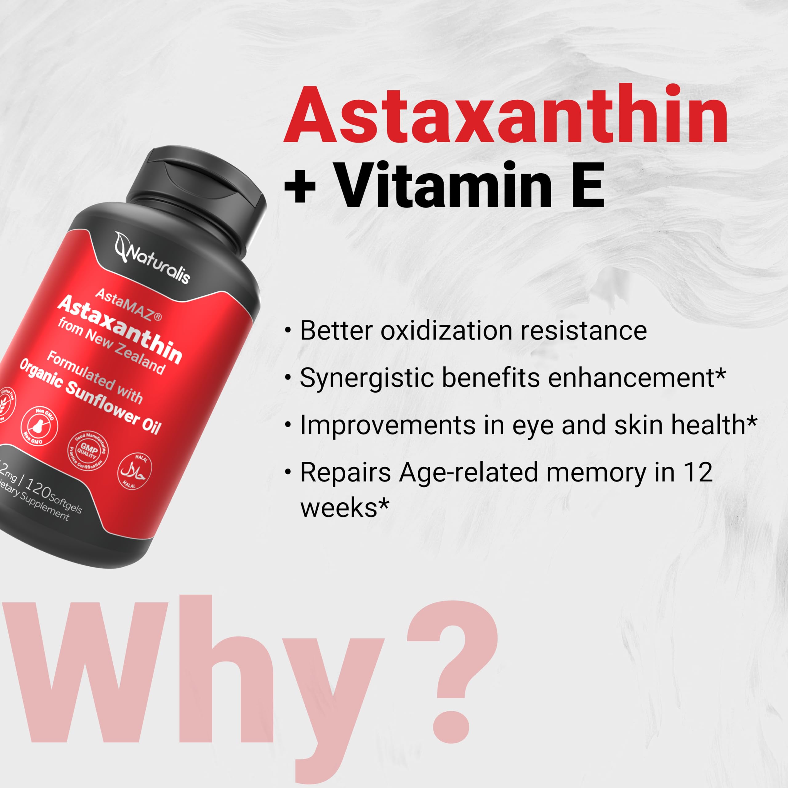 Naturalis New Zealand Astaxanthin (12mg) | Enhanced with Natural Vitamin E | Non-GMO, Soy & Gluten Free | 120 Softgels (4 Month Supply) Naturalis uk supplements