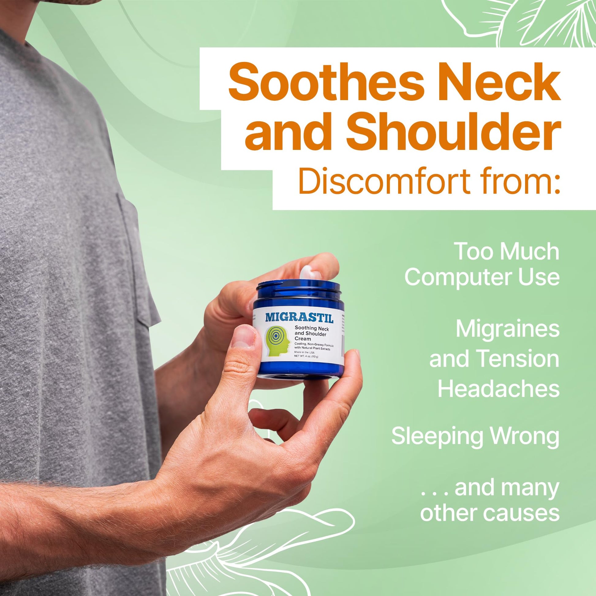 Basic Vigor Migrastil Neck & Shoulder Cream. Cooling Comfort for Migraines, Tech Neck & Tension. (4 oz.) Made in The USA. Basic Vigor uk supplements