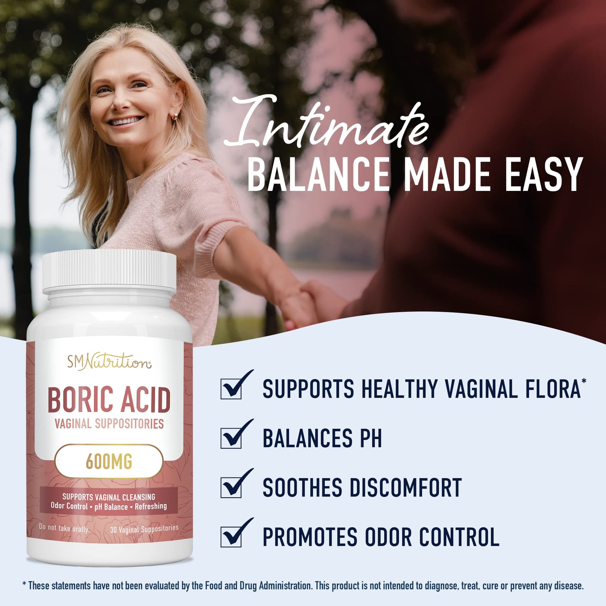 Boric Acid Suppositories for Women | 600mg | for pH Balance, Vaginal Odor & Itching | Feminine Intimate Health SMNutrition uk supplements