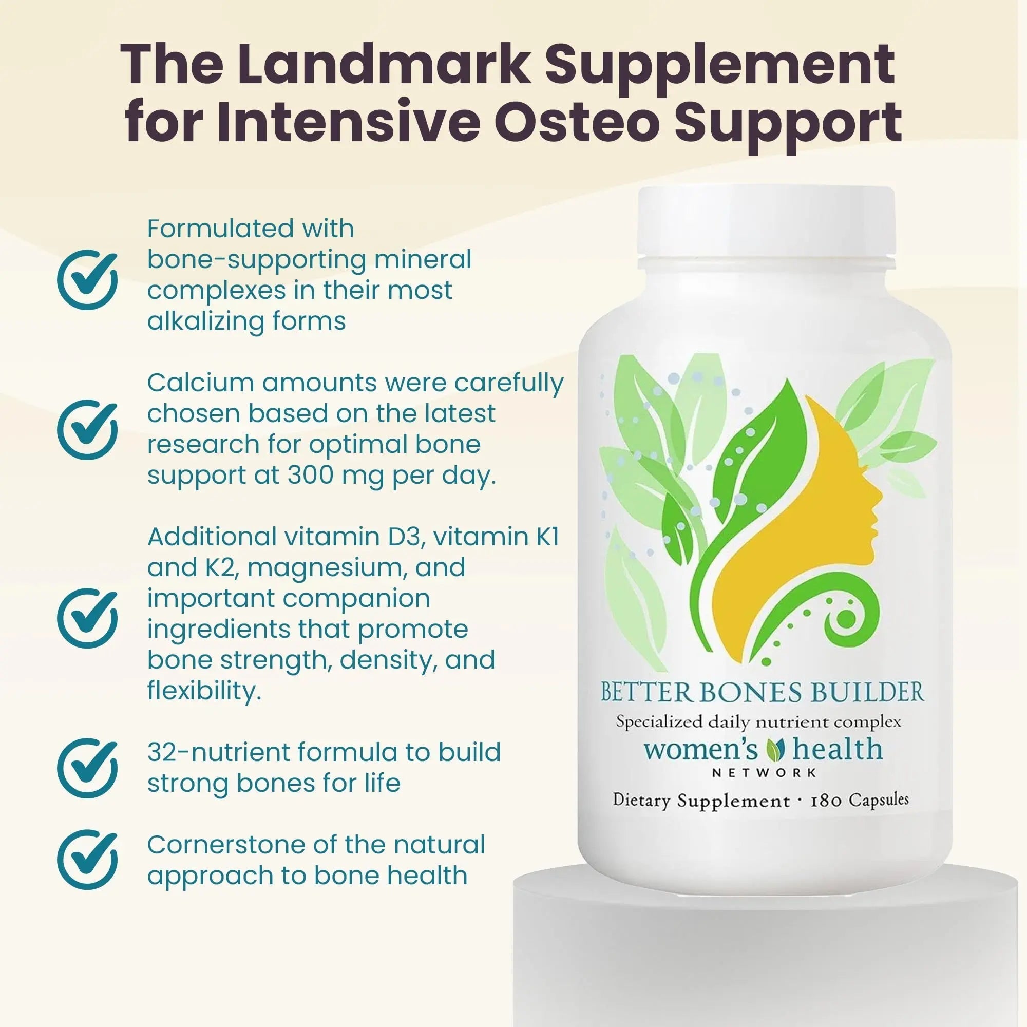 Better Bones Builder - 32-in-1 Calcium Supplements for Women, 300mg Calcium with Vitamin A, C, D3, K, and 300mg Magnesium, Zinc Selenium Women's Health Network uk supplements