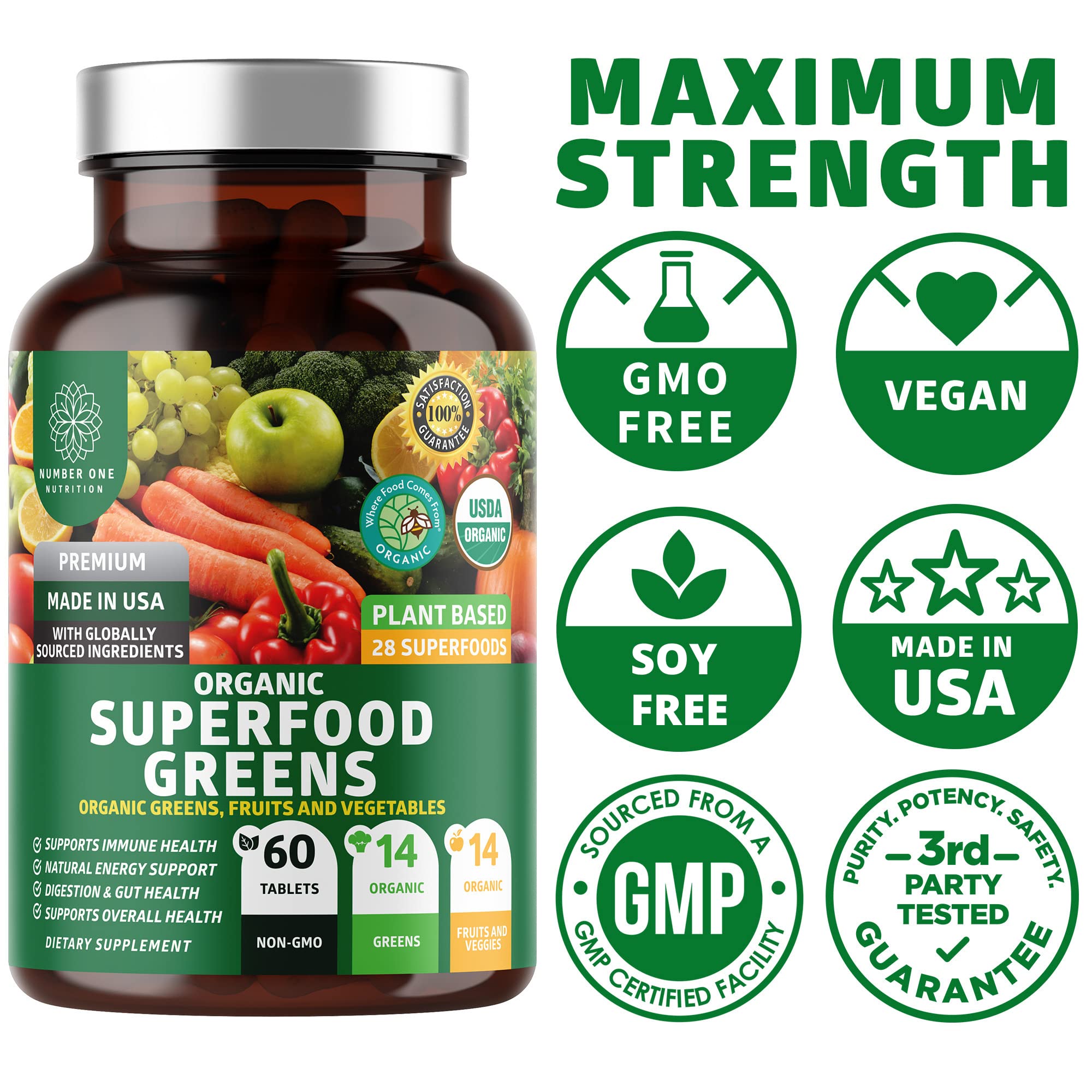 N1N Premium Organic Superfood Greens [28 Powerful Ingredients] Natural Fruit and Veggie Number One Nutrition uk supplements