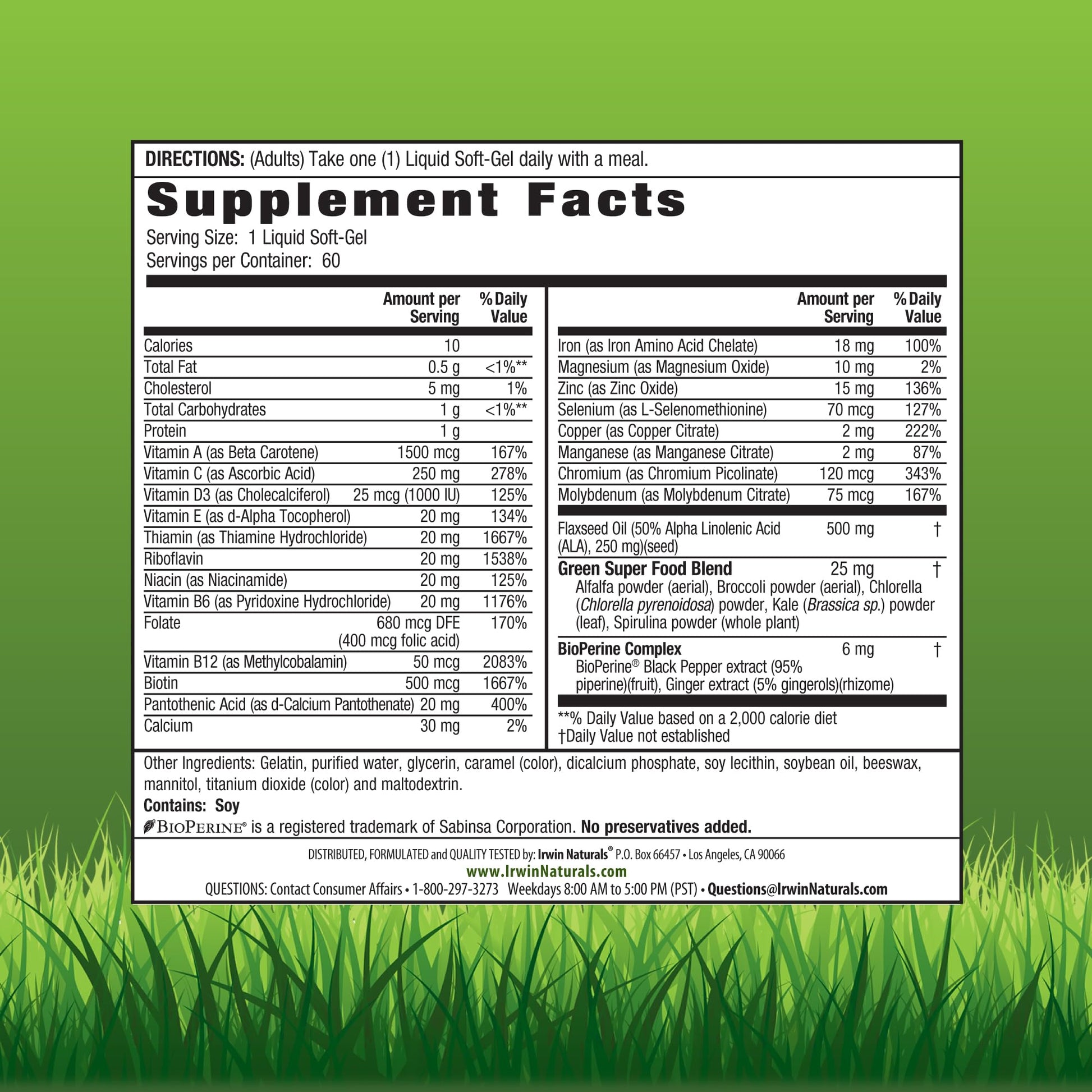 Irwin Naturals Only One Liquid-Gel Multi with Iron - 60 Liquid Softgels - Daily Essential Vitamins, Minerals, Antioxidants, Omega-3s & Green Super Foods Irwin Naturals uk supplements