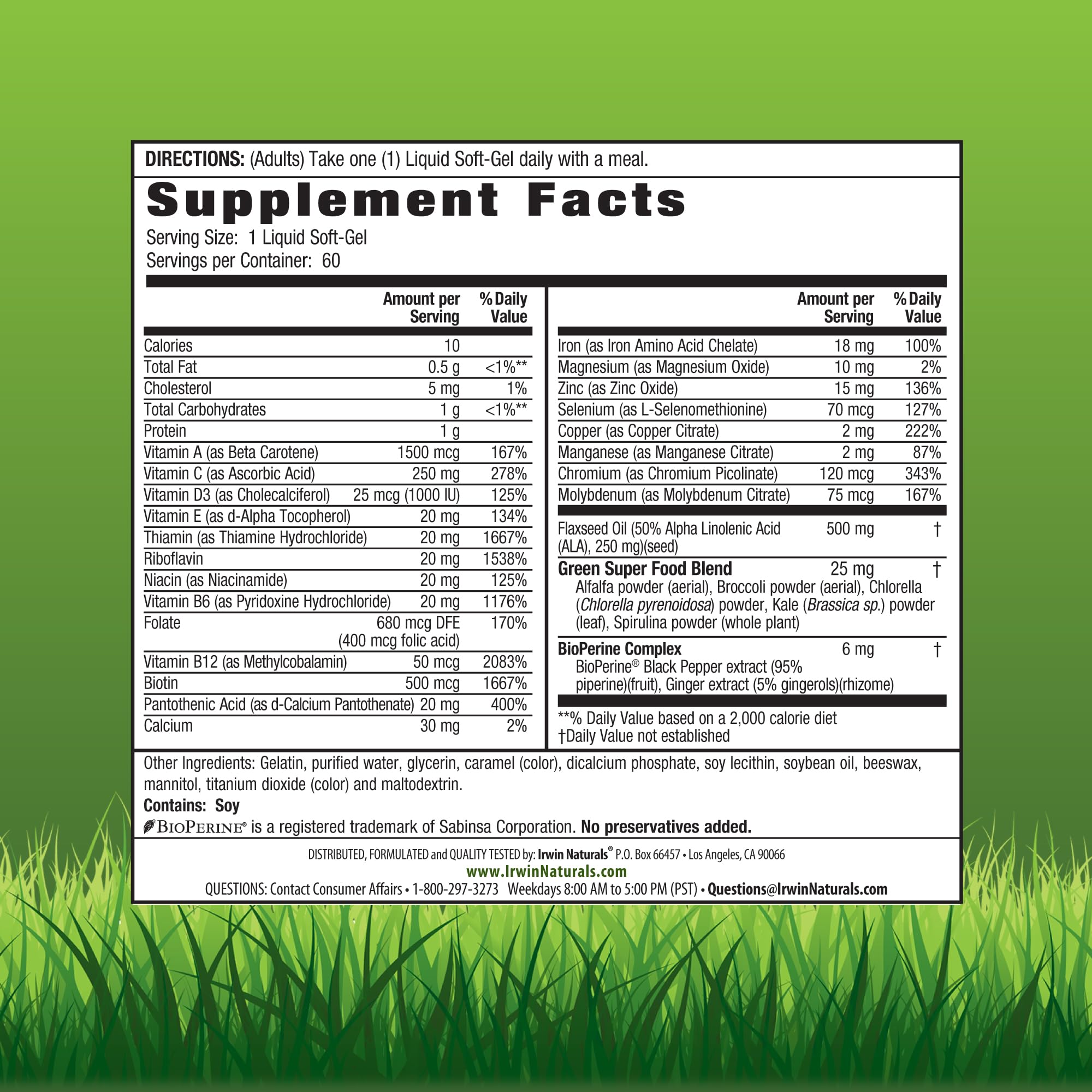 Irwin Naturals Only One Liquid-Gel Multi with Iron - 60 Liquid Softgels - Daily Essential Vitamins, Minerals, Antioxidants, Omega-3s & Green Super Foods Irwin Naturals uk supplements
