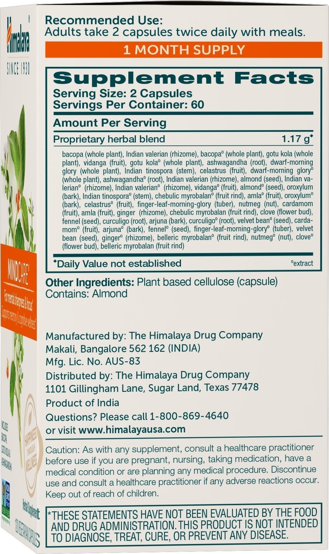 Himalaya MindCare, Nootropic Brain Supplement Booster for Mental Sharpness, Focus, Memory, and Cognitive Wellness, 1170 mg, 120 Capsules, 1 Month Supply Himalaya uk supplements