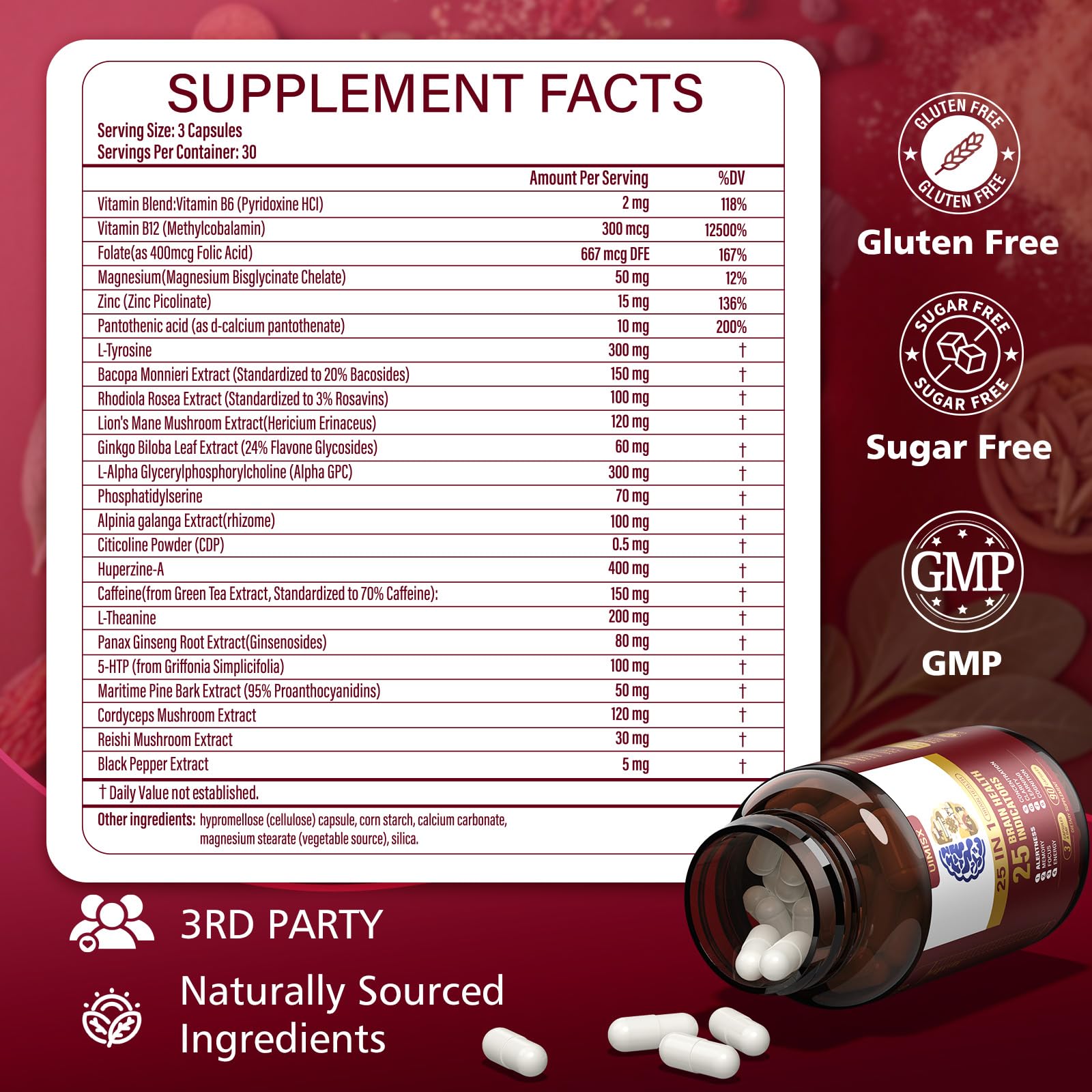 UIMISX Brain Supplement for Mental Alertness, Memory, Focus & Energy, Alpha GPC, Huperzine-A, L-Tyrosine, Phosphatidylserine, Vitamins B6 B12, High Absorption, 90 Capsules UIMISX uk supplements