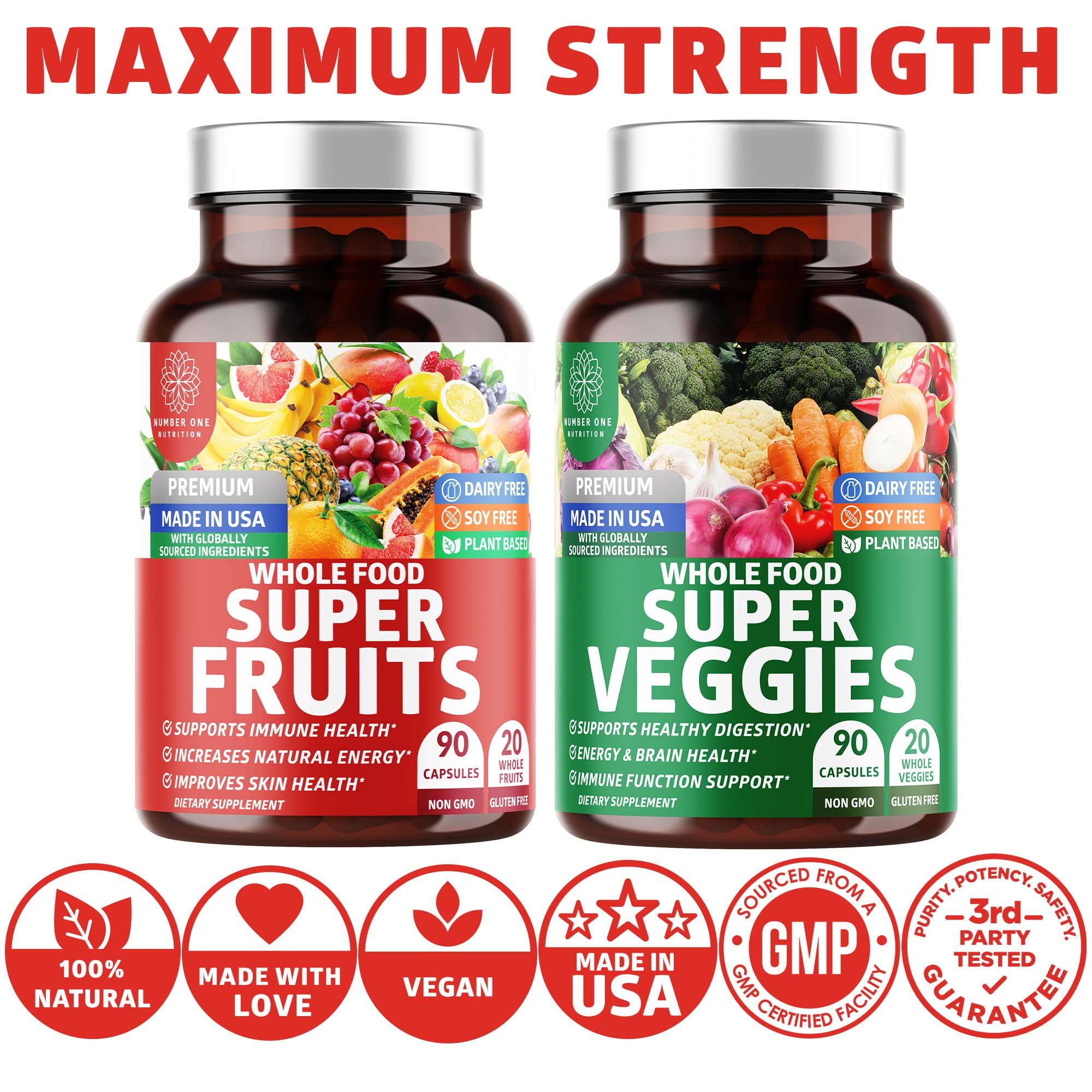 4-Pack N1N Premium Super Fruits & Veggies Supplement, 360 Caps, Whole Food & Natural Superfood for Women, Men & Kids - Packed with Aloe Vera, Vitamins & Minerals, Better Than Multivitamins,100% Vegan Number One Nutrition uk supplements