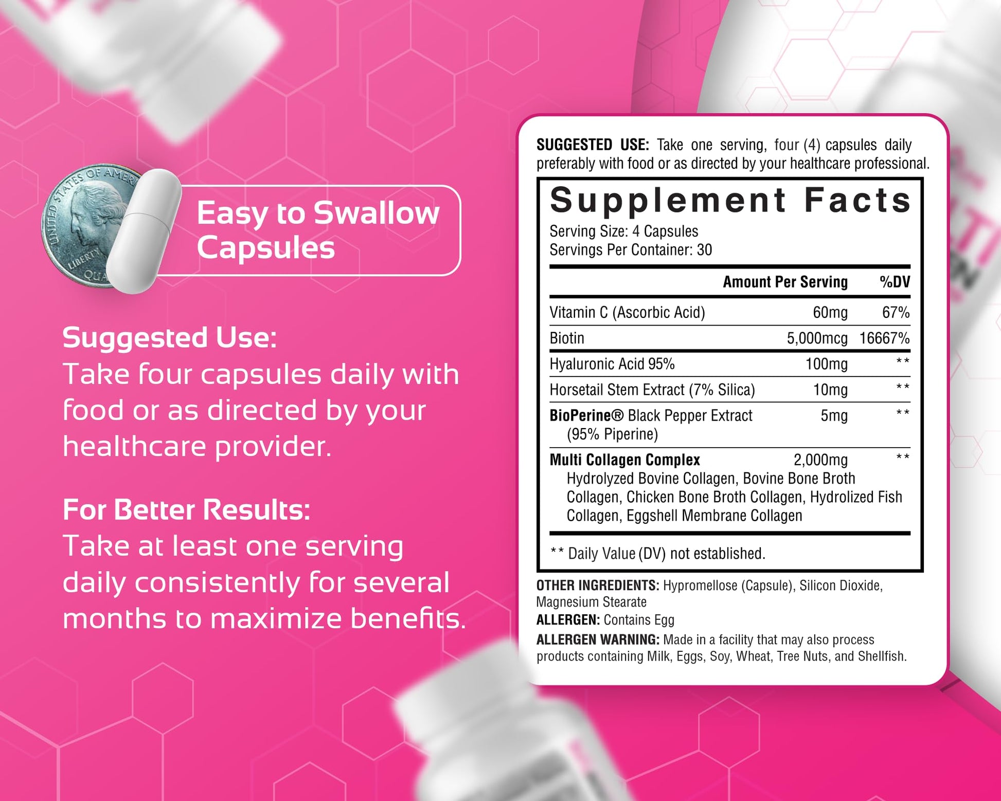 CogniTune Multi Collagen Peptides for Women with Biotin, Hyaluronic Acid, Vitamin C - 5 Types I II III V X Colageno Hidrolizado - 2000mg Hair Skin Nails Joints Support - 120 Capsules CogniTune uk supplements
