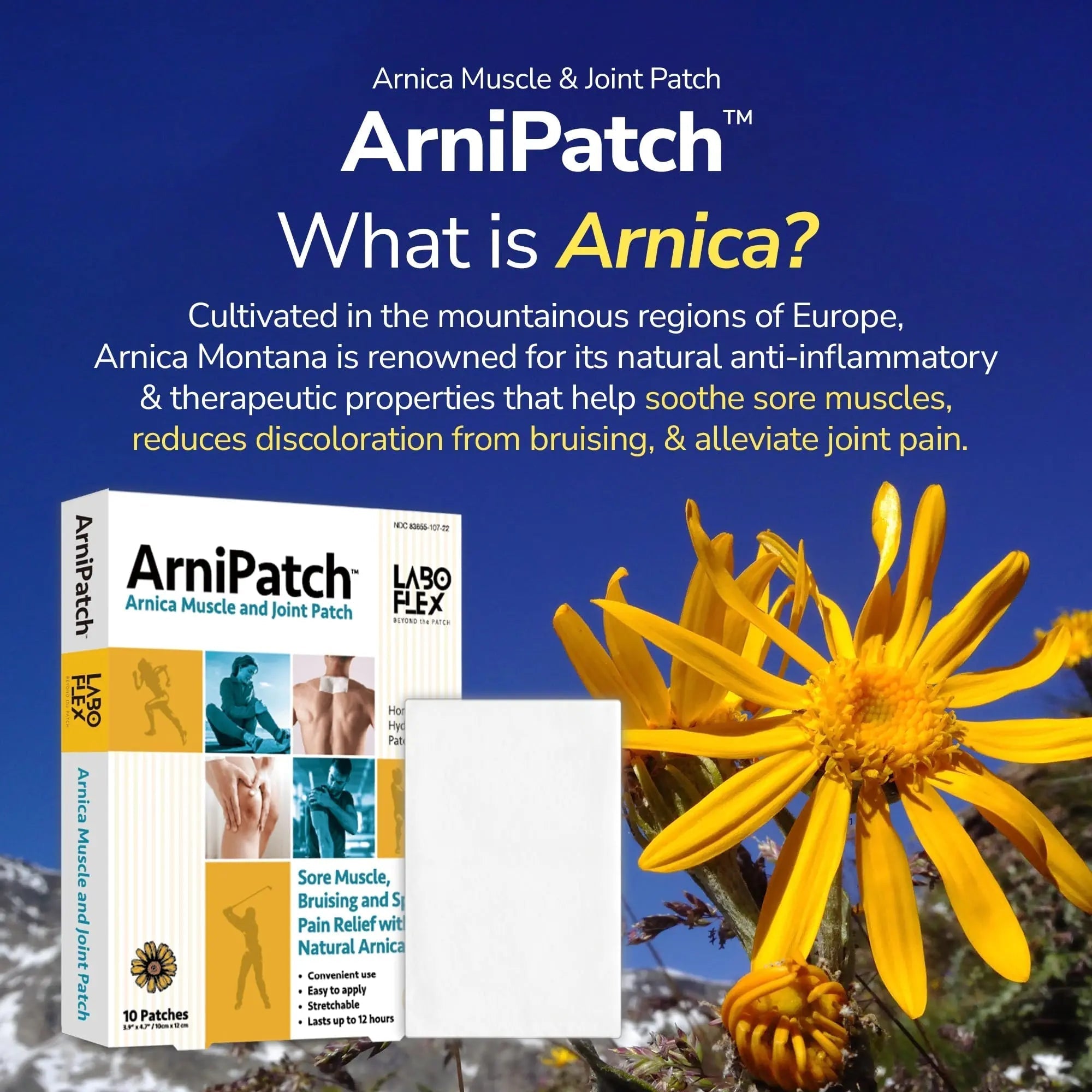 LABOFLEX Arnipatch Natural Arnica Pain Relief Hydrogel Patches – Long Lasting Relief for Muscle Soreness, Swelling, Inflammation, Stiffness & Injury on Back, Knee & Neck (Box, 10, Count) LABOFLEX uk supplements