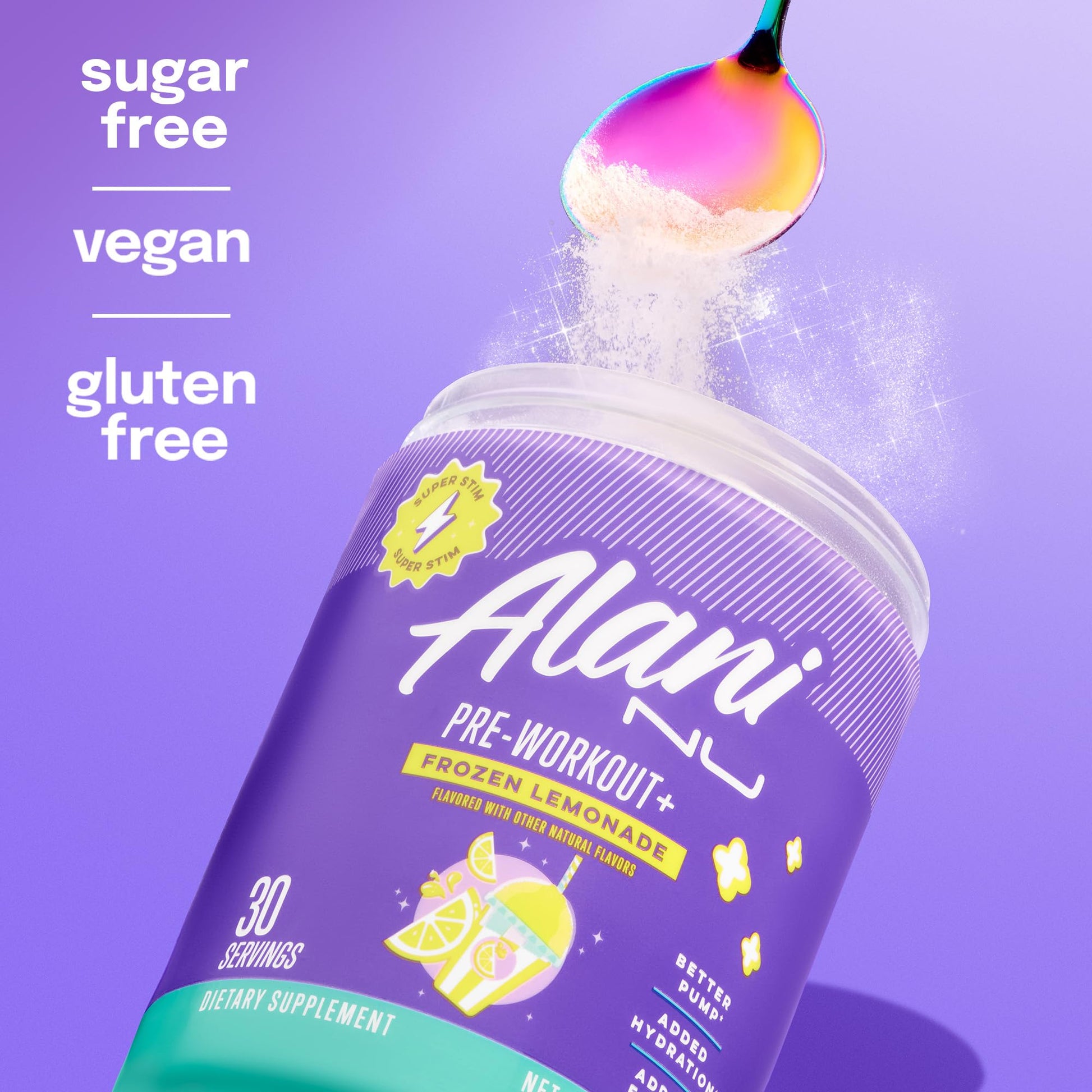 Alani Nu Pre Workout+ Powder Frozen Lemonade, Extra Boost, Sugar Free, 300mg Caffeine, L-Theanine, Beta-Alanine, Citrulline, 30 Servings Alani Nu uk supplements
