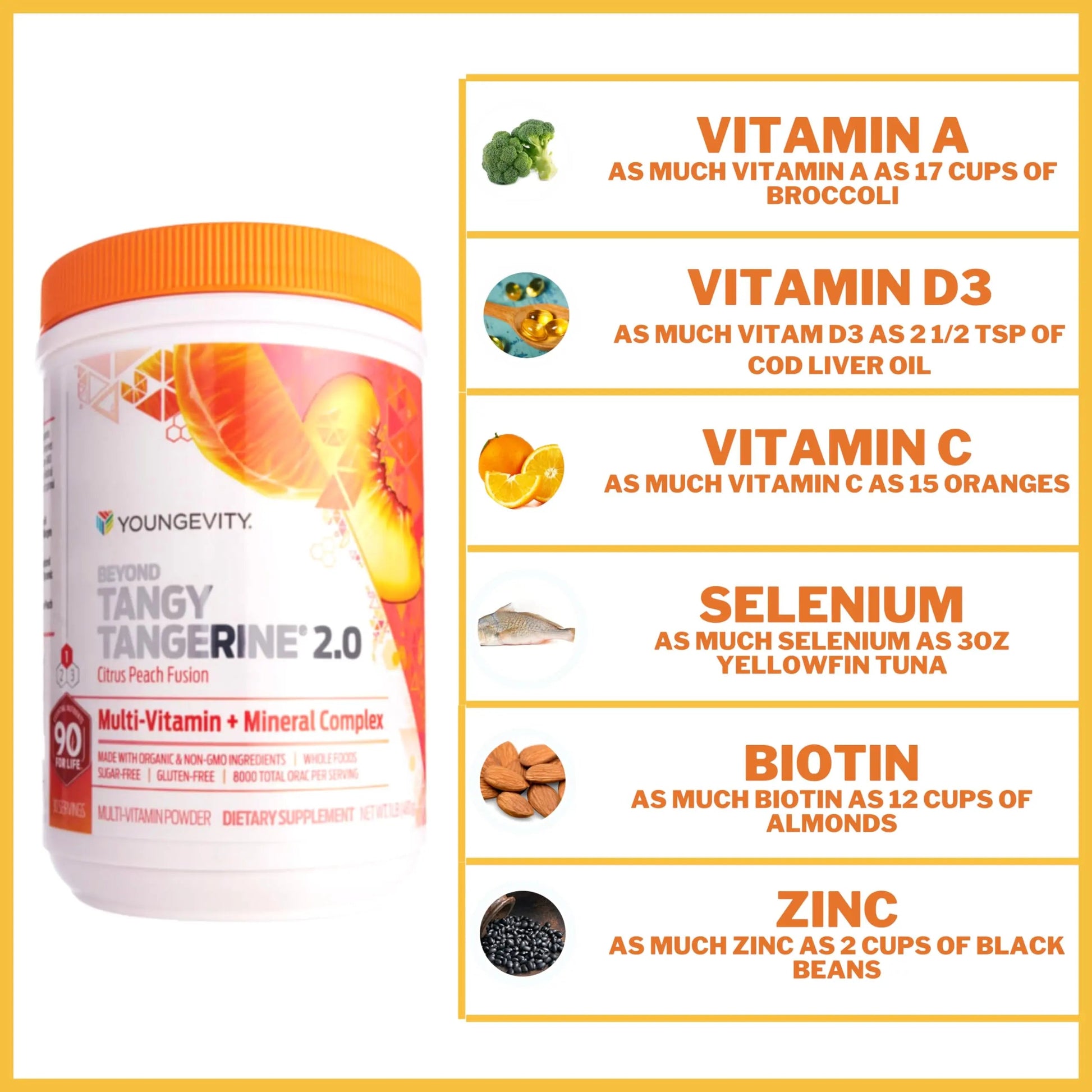 Youngevity Beyond Tangy Tangerine 2.0 Citrus Peach Ultimate Multi-Vitamin & Mineral Complex - Made with Natural & Whole Foods | 8,000 ORAC | 2 Canisters Youngevity uk supplements