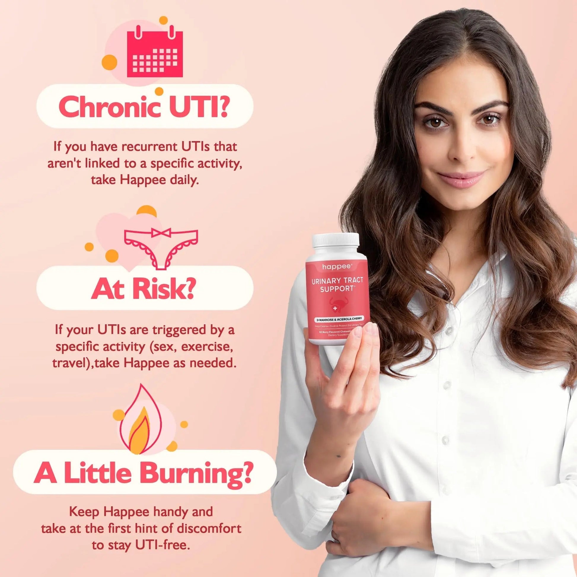 Happee Urinary Tract Health Supplement for Women & Men – Fast-Acting UTI Relief and Prevention, 500mg D-Mannose & Antioxidants, Supports Kidney and Bladder Health, Berry Flavor, 60 Chewables Happee uk supplements