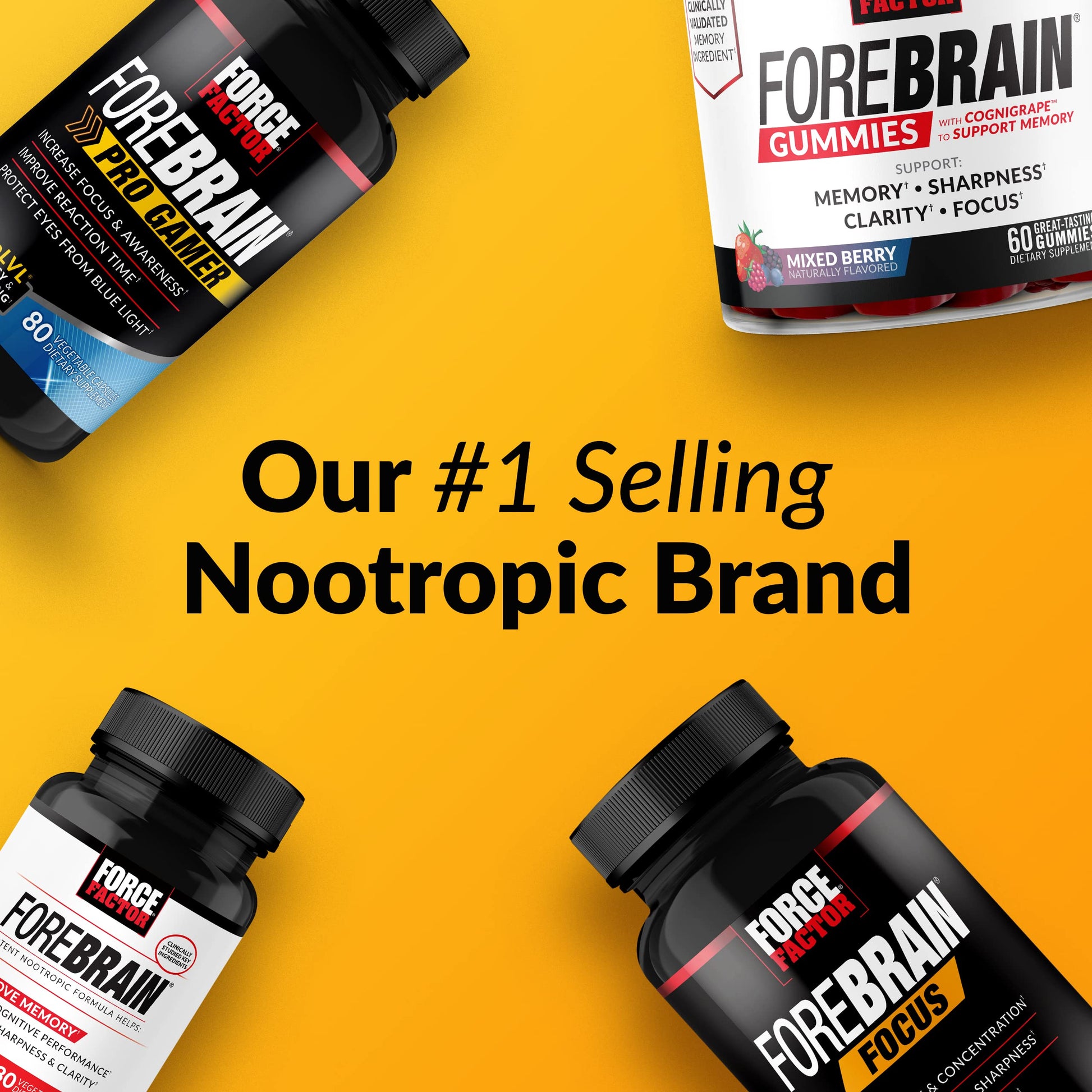 Forebrain Focus Brain Booster, Brain Supplement to Boost Clarity & Concentration, Improve Memory & Sharpness & Productivity, Nootropic Brain Support Supplement, Force Factor, 120 Capsules, Black Force Factor uk supplements