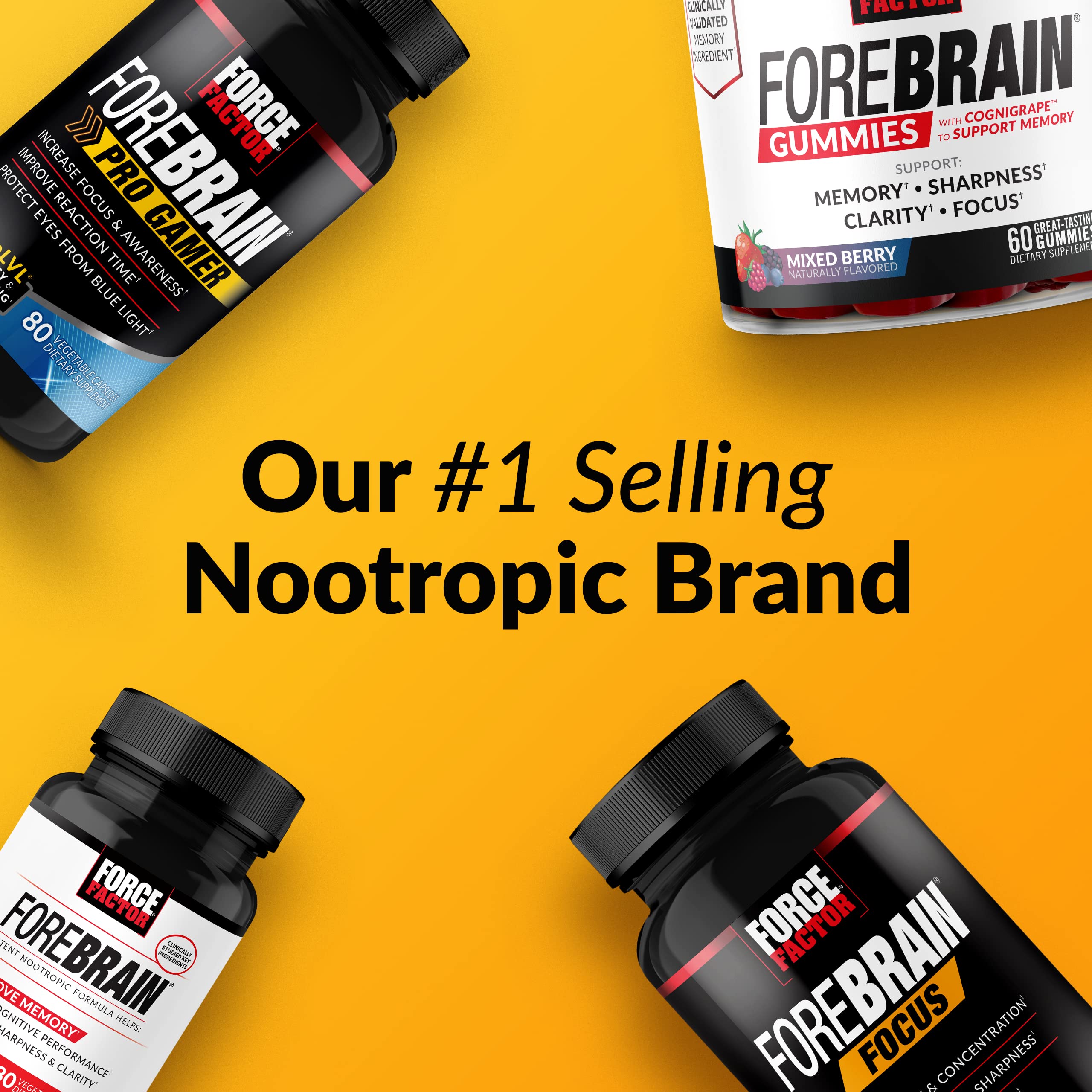 Forebrain Focus Brain Booster, Brain Supplement to Boost Clarity & Concentration, Improve Memory & Sharpness & Productivity, Nootropic Brain Support Supplement, Force Factor, 120 Capsules, Black Force Factor uk supplements