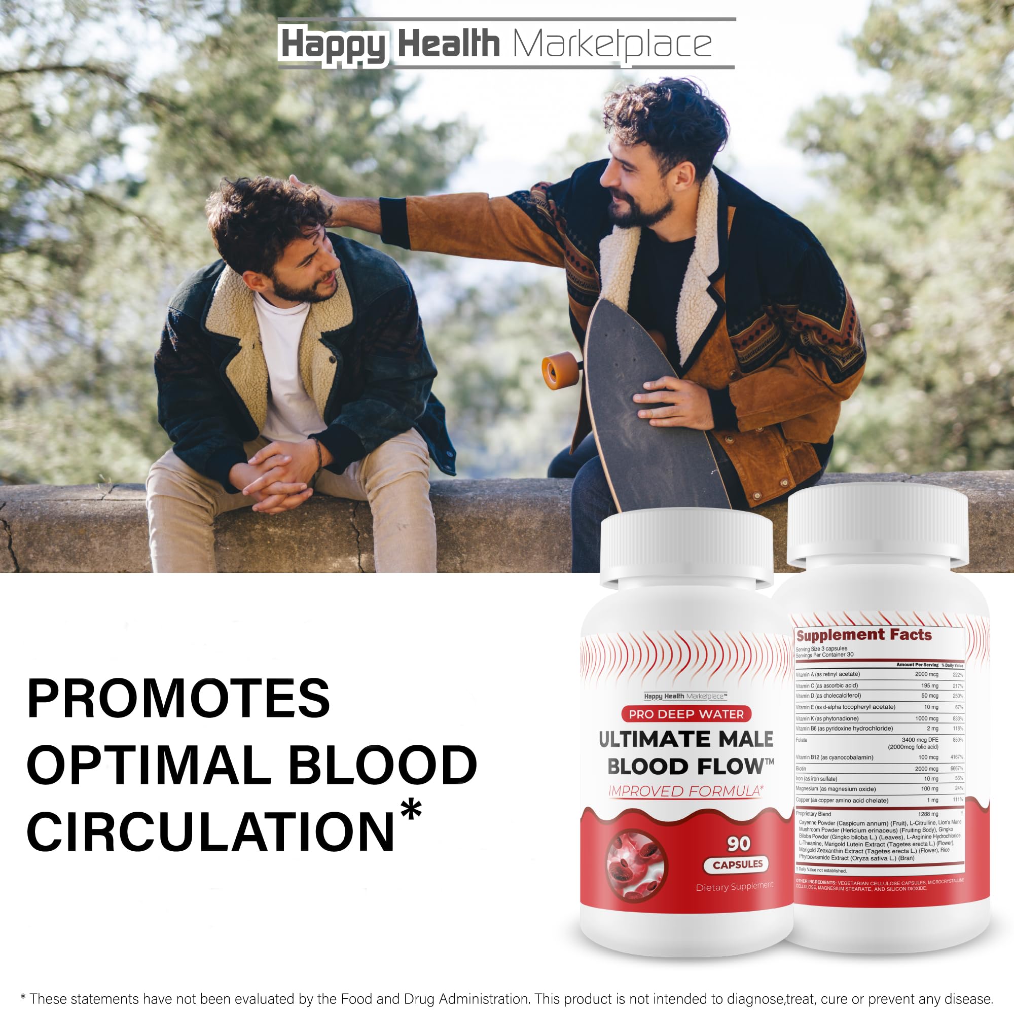 Pro Deep Water Ultimate Male Blood Flow - Improved Formula - Our Best Improved Blood Flow Supplement for Men - Advanced Blood Flow Support for Men - Our Best Circulation Supplement Alpha Boost Pills Happy Health Marketplace uk supplements