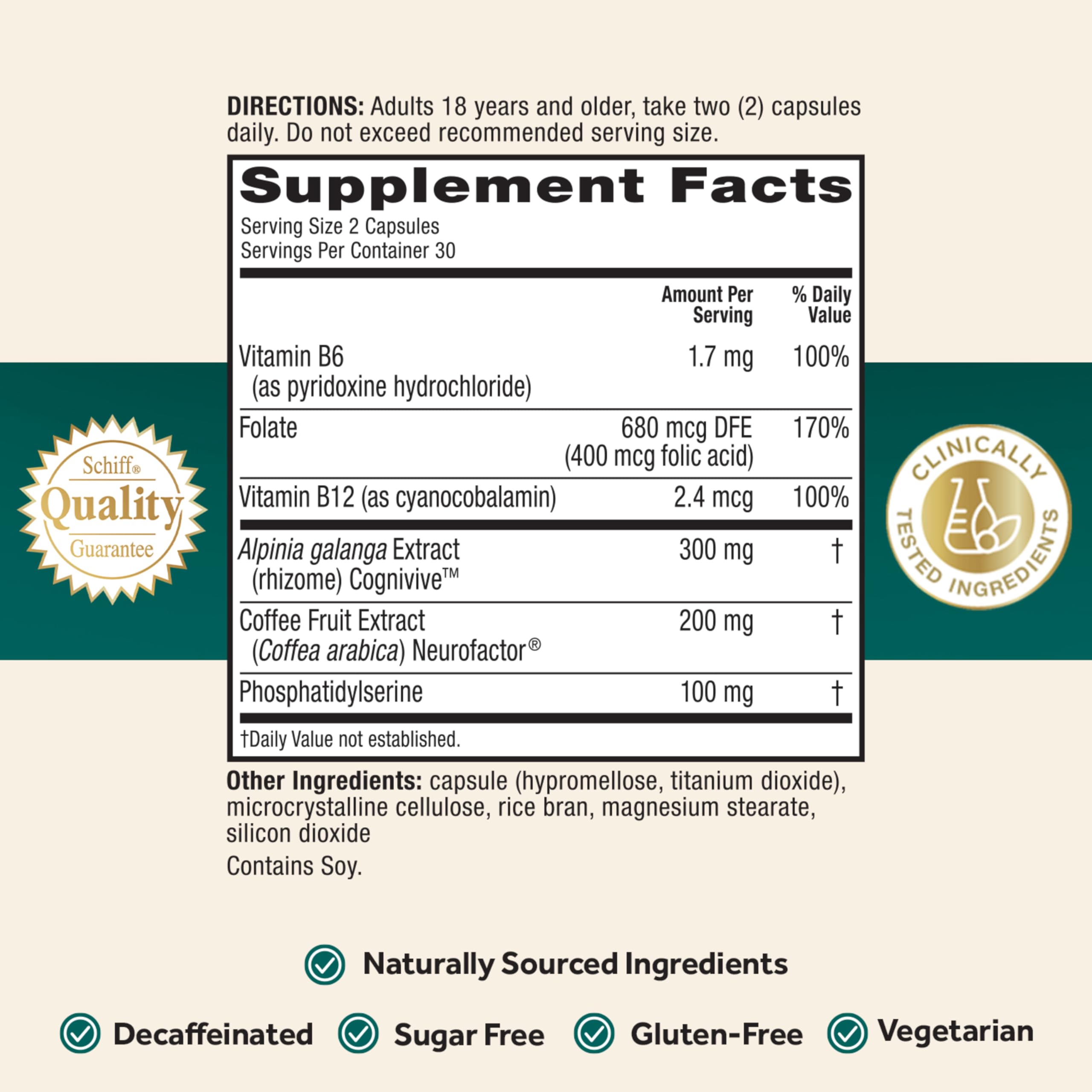 NEURIVA Ultra Decaffeinated Clinically Tested Nootropic Brain Supplement for Mental Alertness, Memory, Focus & Concentration, Cognivive, Neurofactor, Phosphatidylserine, Vitamins B6 B12, 60 Capsules NEURIVA uk supplements