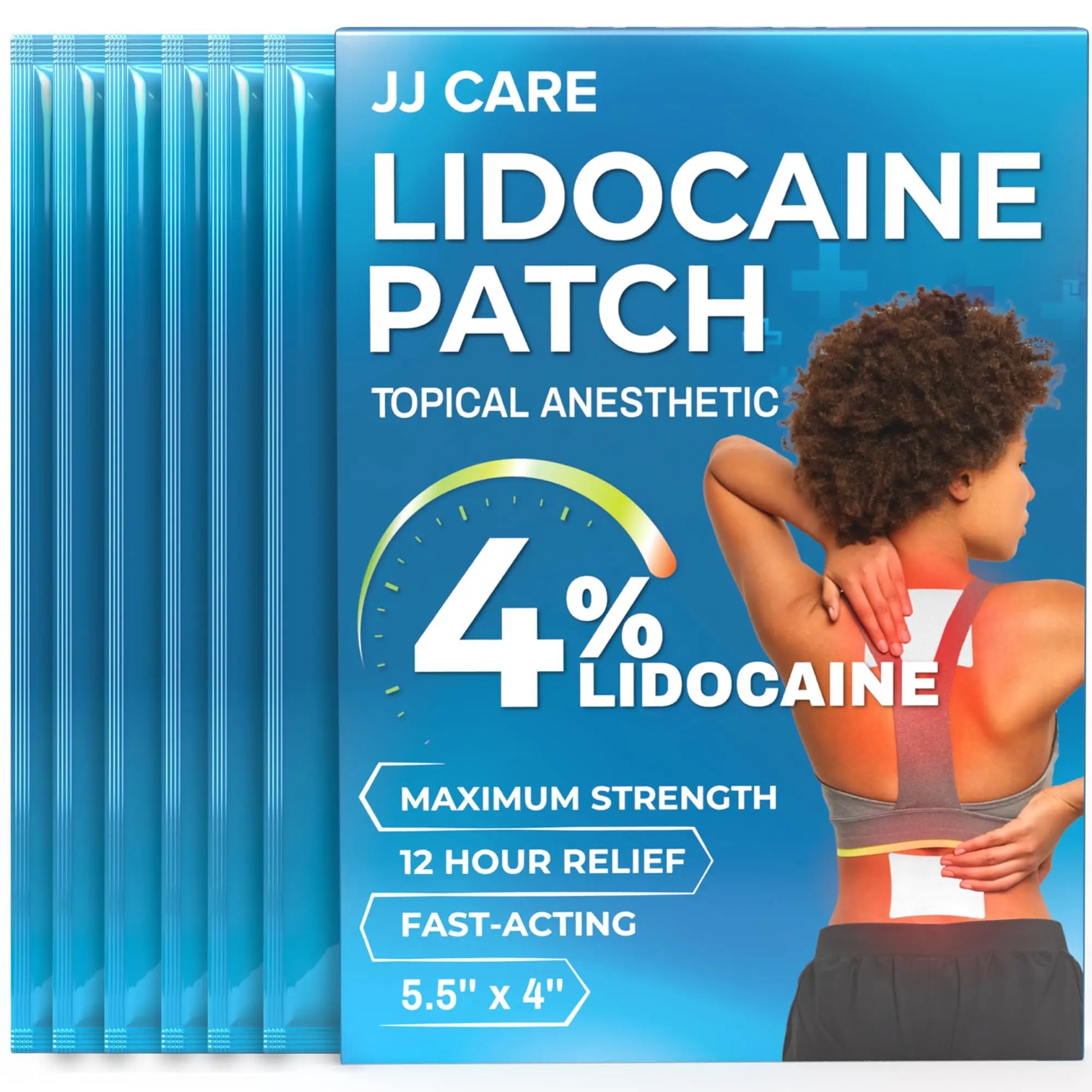 JJ CARE Lidocaine Patches [Pack of 30], 4” x 5.5” Lidocaine 4% Maximum Strength Back Pain Relief Patches for Fast Numbing of Aches, Pains, Back, Neck, Shoulder, Muscle Soreness JJ CARE uk supplements