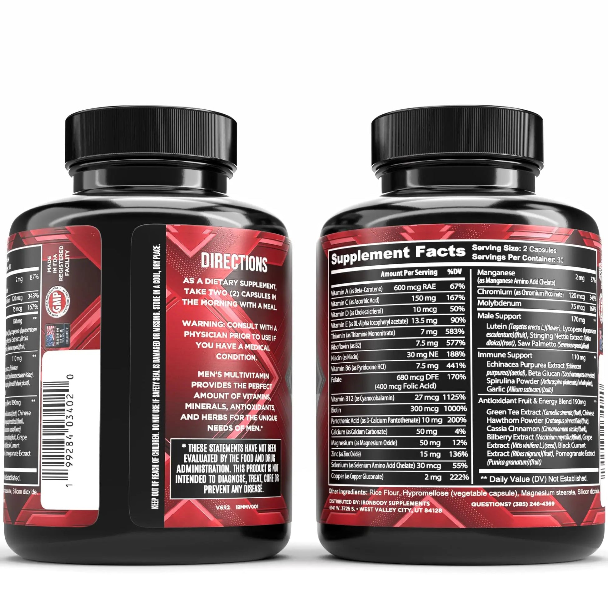 IronBody Supplements, Multivitamin for Men, Vitamins A, B, C, D, E, Zinc. Immune Support, Antioxidant Fruit and Energy Blend. 60 Capsules IronBody Supplements uk supplements