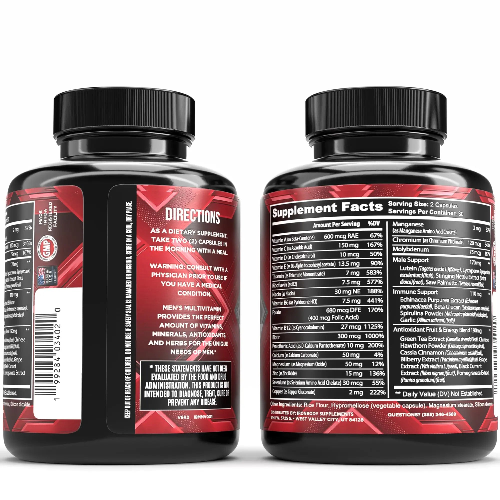 IronBody Supplements, Multivitamin for Men, Vitamins A, B, C, D, E, Zinc. Immune Support, Antioxidant Fruit and Energy Blend. 60 Capsules IronBody Supplements uk supplements